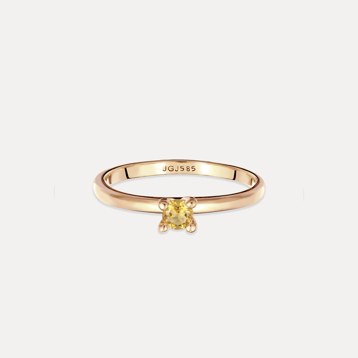 Gelber Citrin Solitär Ring - Rund | 585 Gold