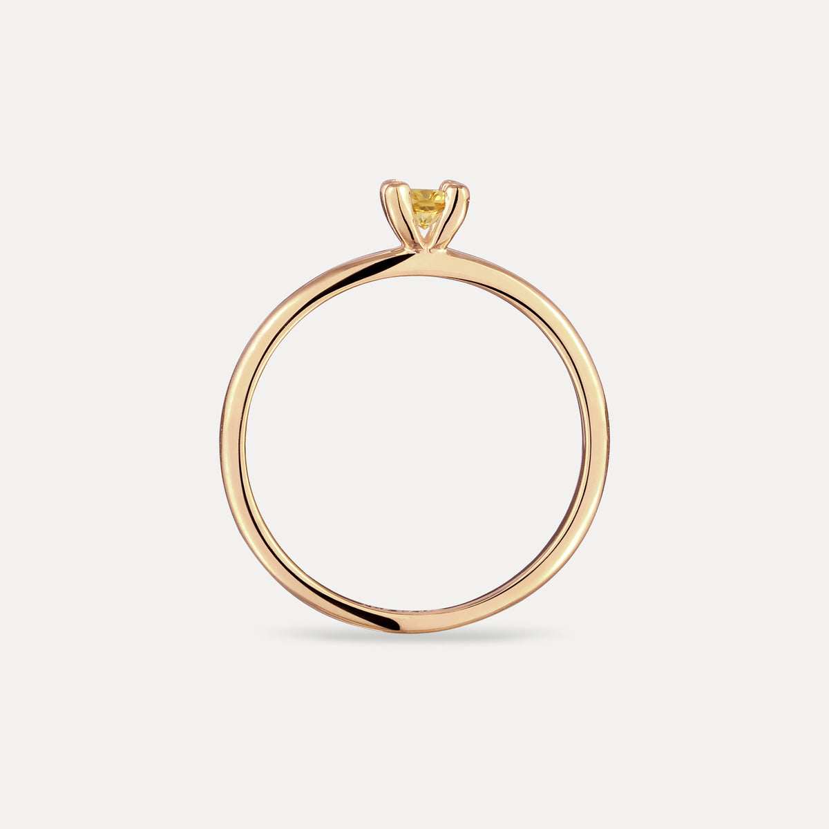 Gelber Citrin Solitär Ring - Rund | 585 Gold