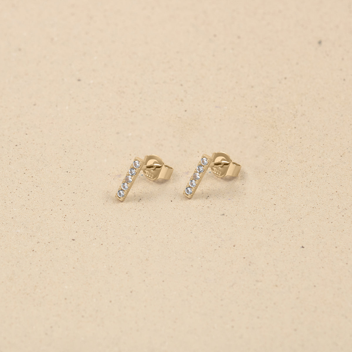 White Sapphire Pavé Bar Stud Earrings | 14k Gold
