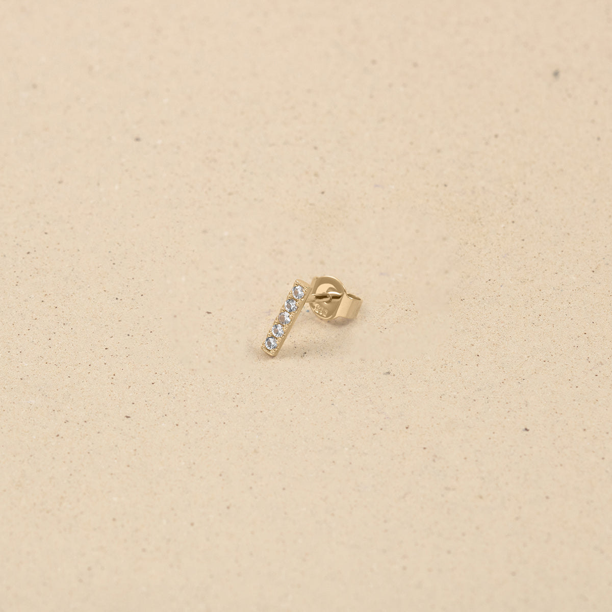 White Sapphire Pavé Bar Stud Earrings - Single | 14k Gold