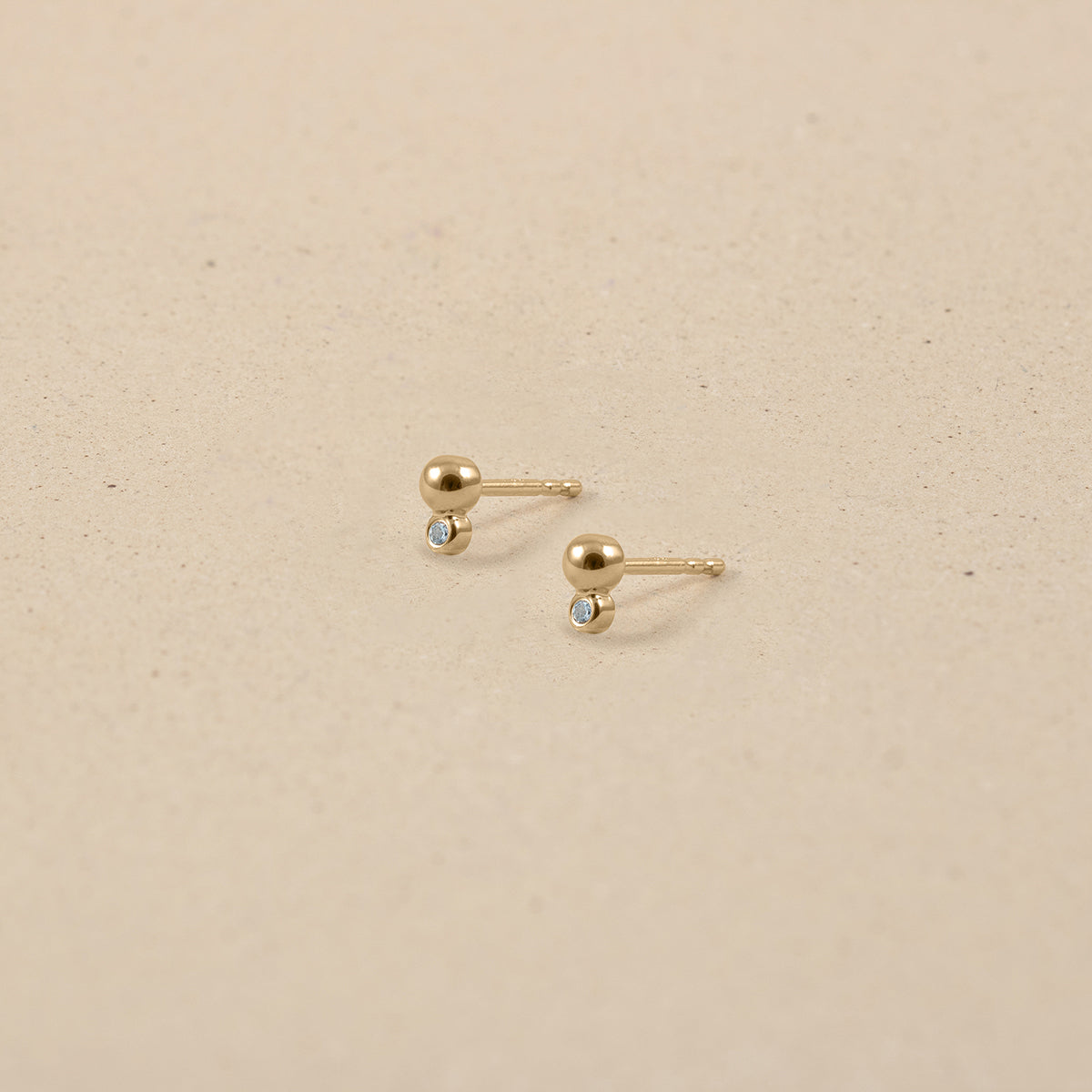 Aquamarine Two Dots Stud Earrings | 14k Gold