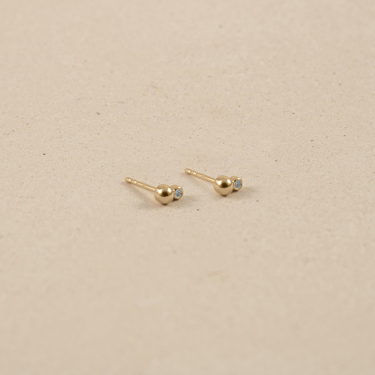Aquamarine Two Dots Stud Earrings | 14k Gold