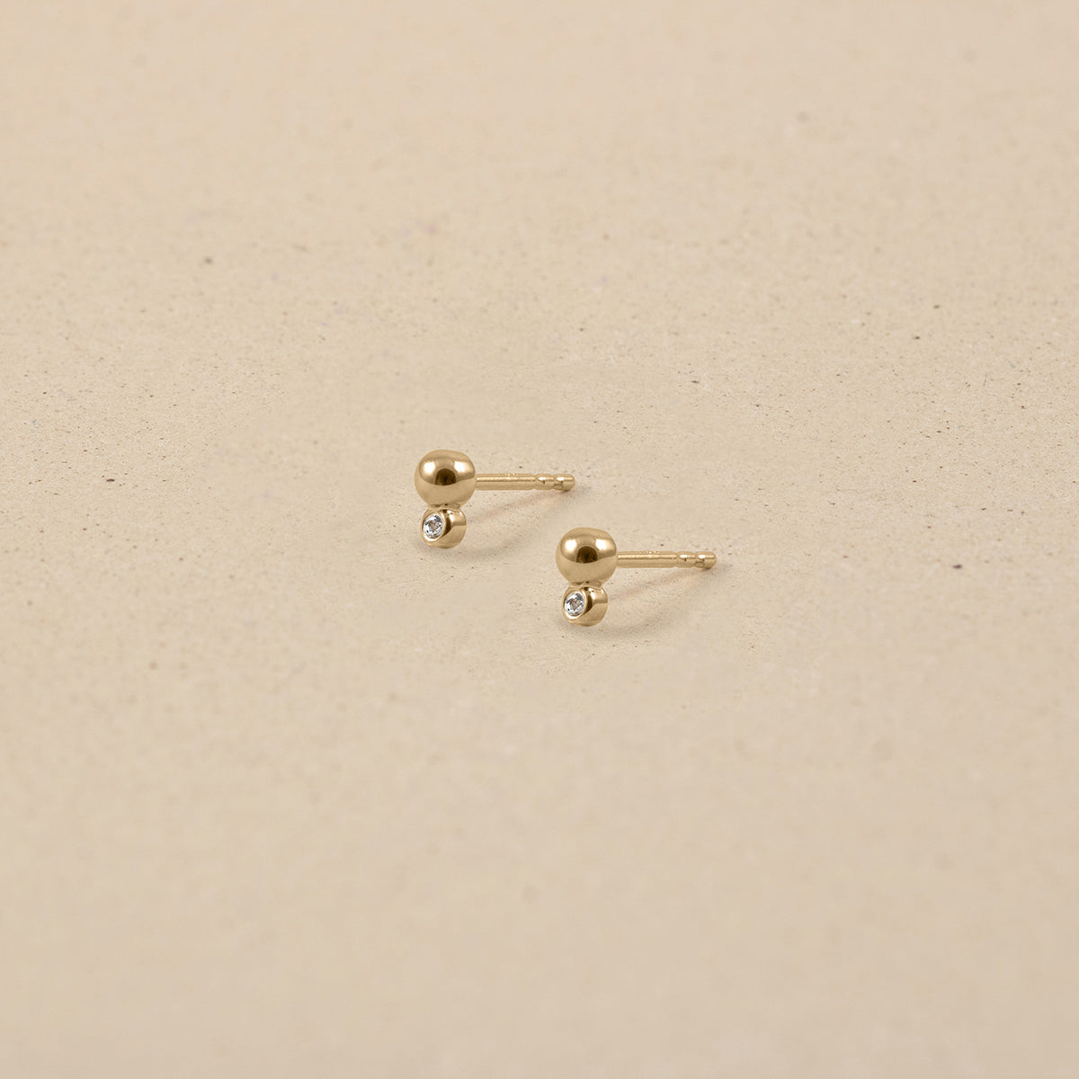 White Sapphire Two Dots Stud Earrings | 14k Gold