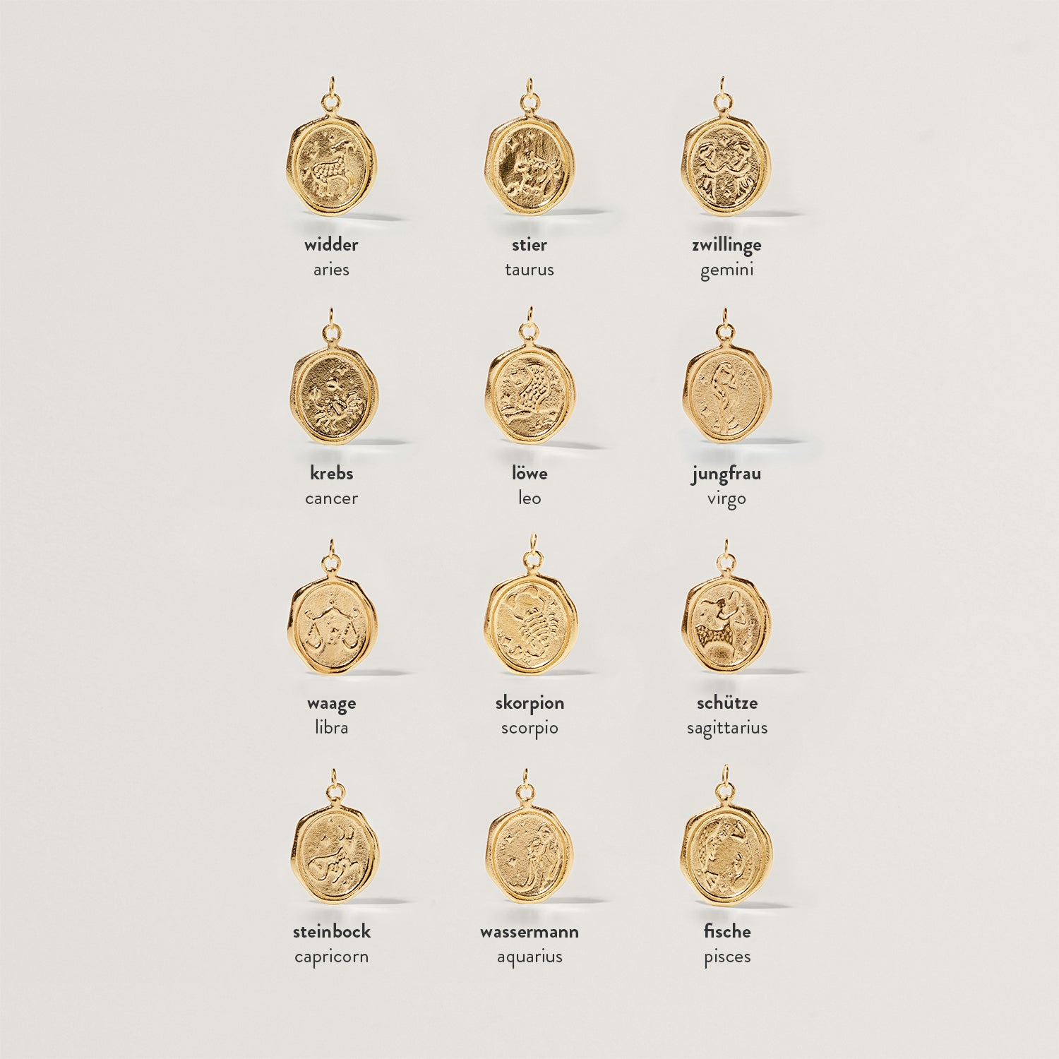 Zodiac Seal Necklace 14k Solid Gold