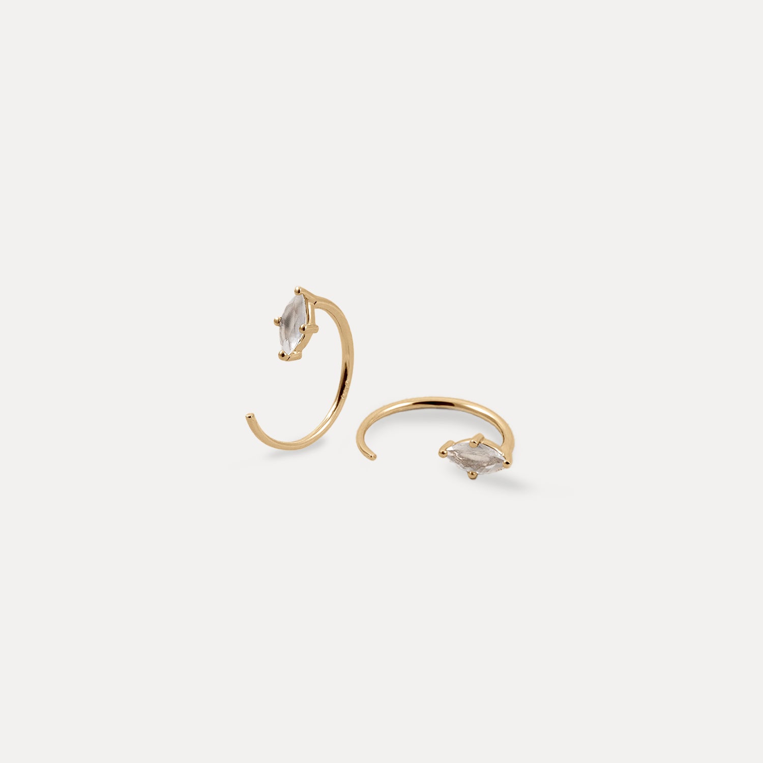 Moonstone Navette Floating Huggie Hoop Earrings | 14k Gold