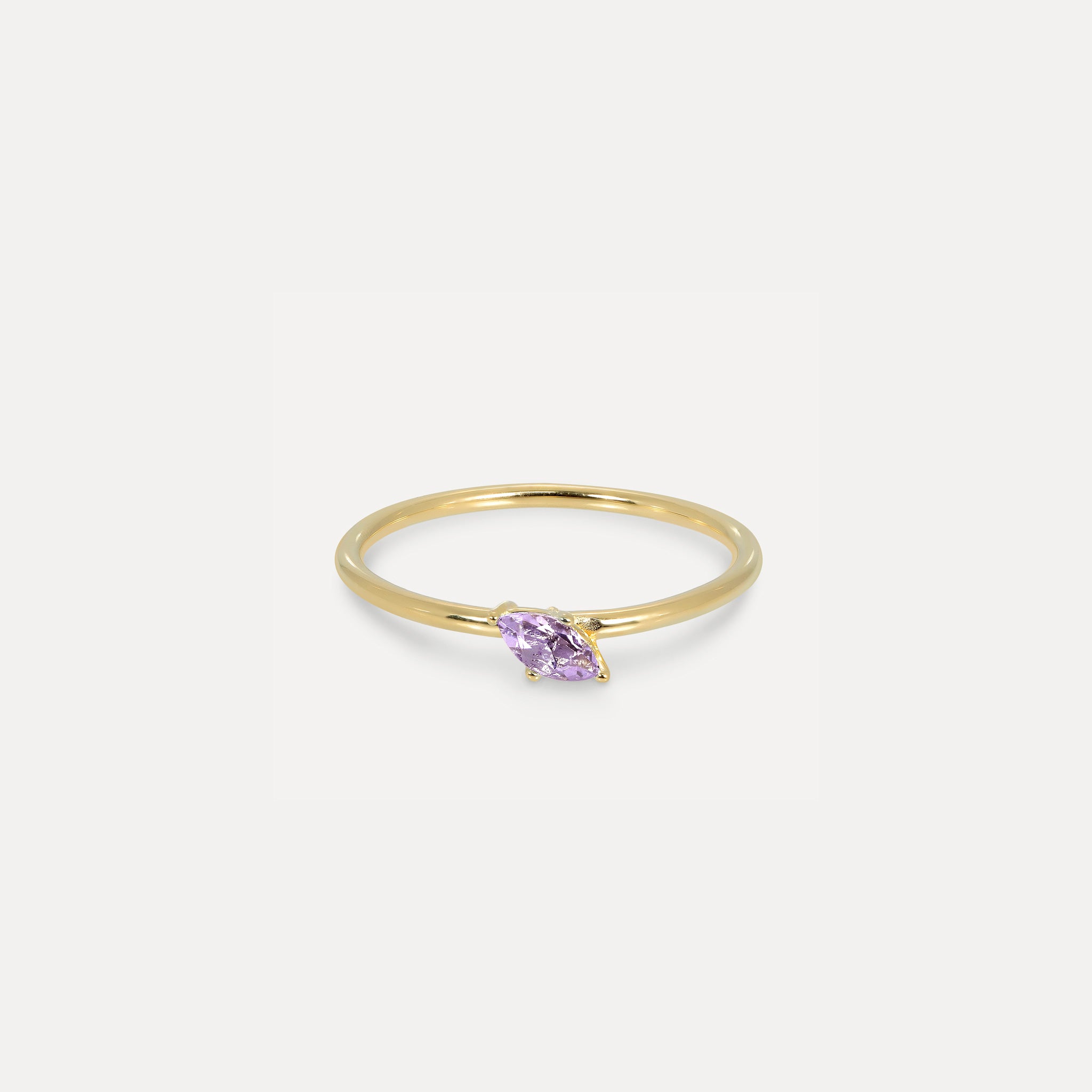 Amethyst Navette Solitaire Ring | 14k Gold