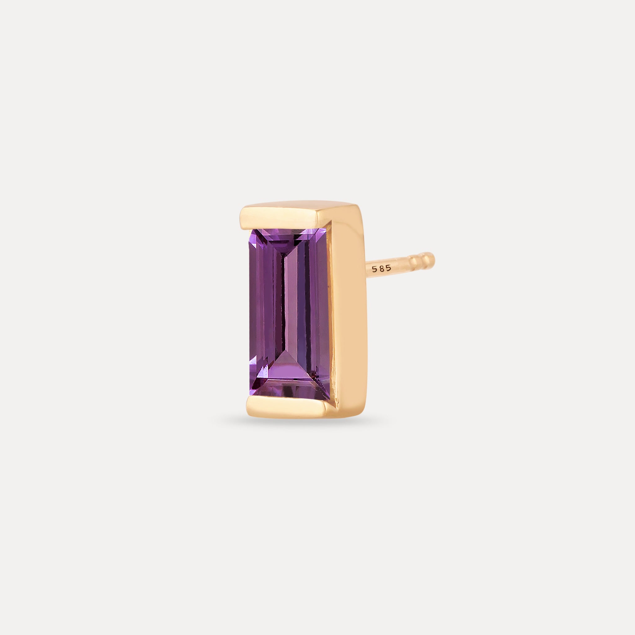 Amethyst Balance Baguette Stud Earring - Single | 14K Gold