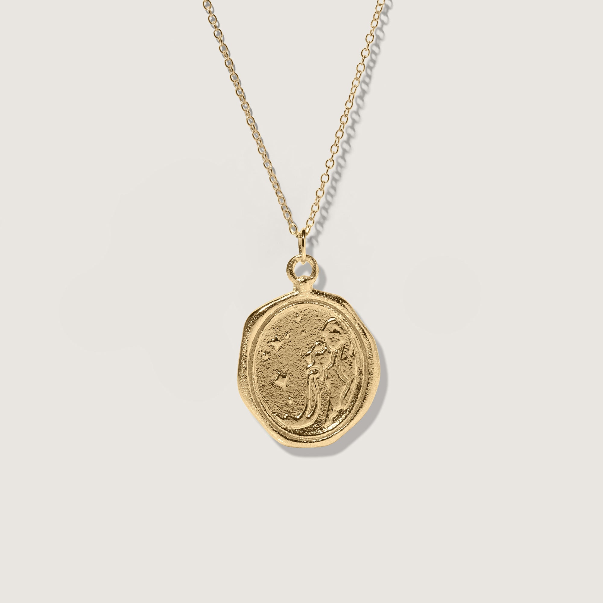 Zodiac Seal Necklace 14k Solid Gold