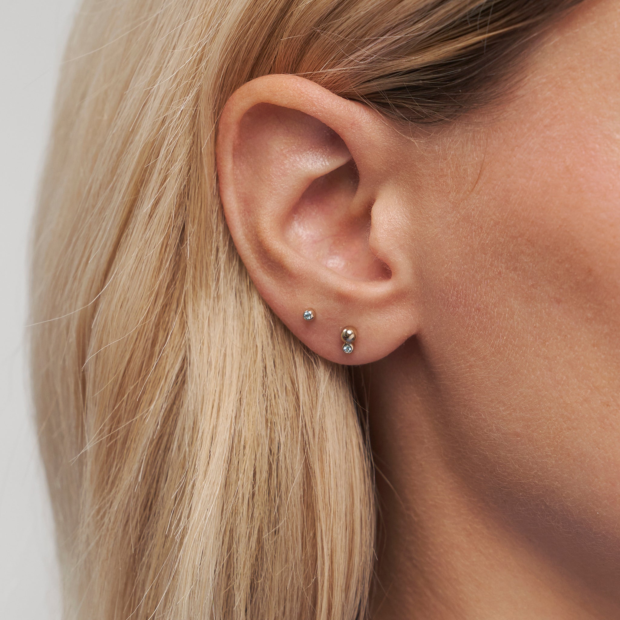 Aquamarine Brilliant Dot Stud Earrings | 14k Gold