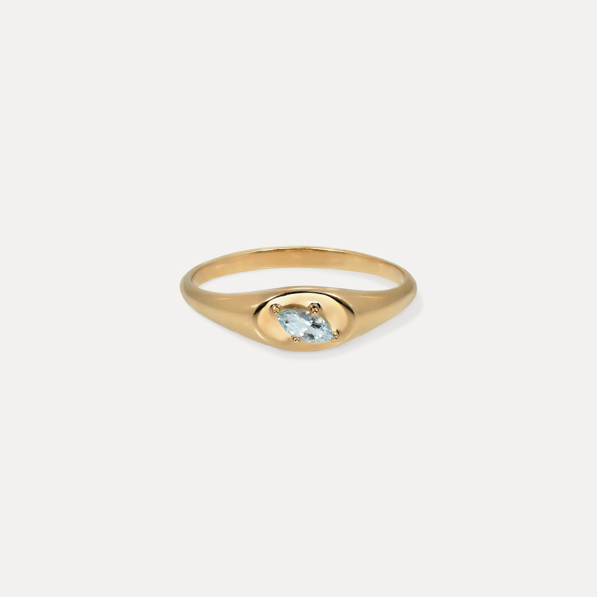 Aquamarine Navette Platform Signet Ring