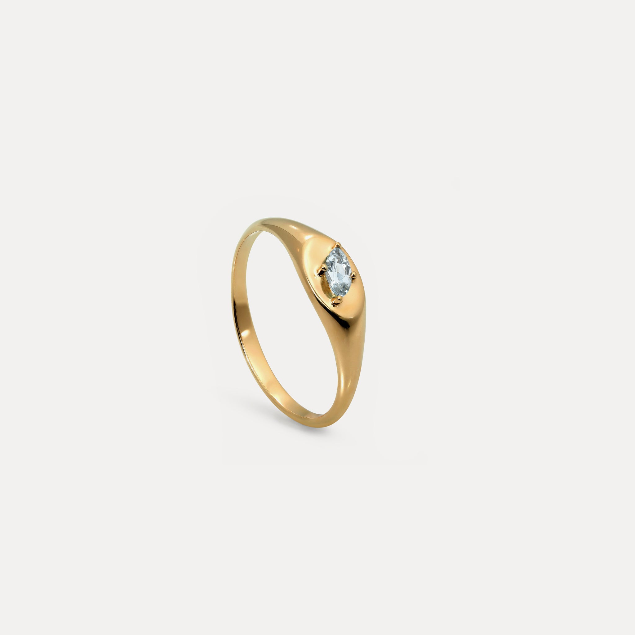 Aquamarine Navette Platform Signet Ring