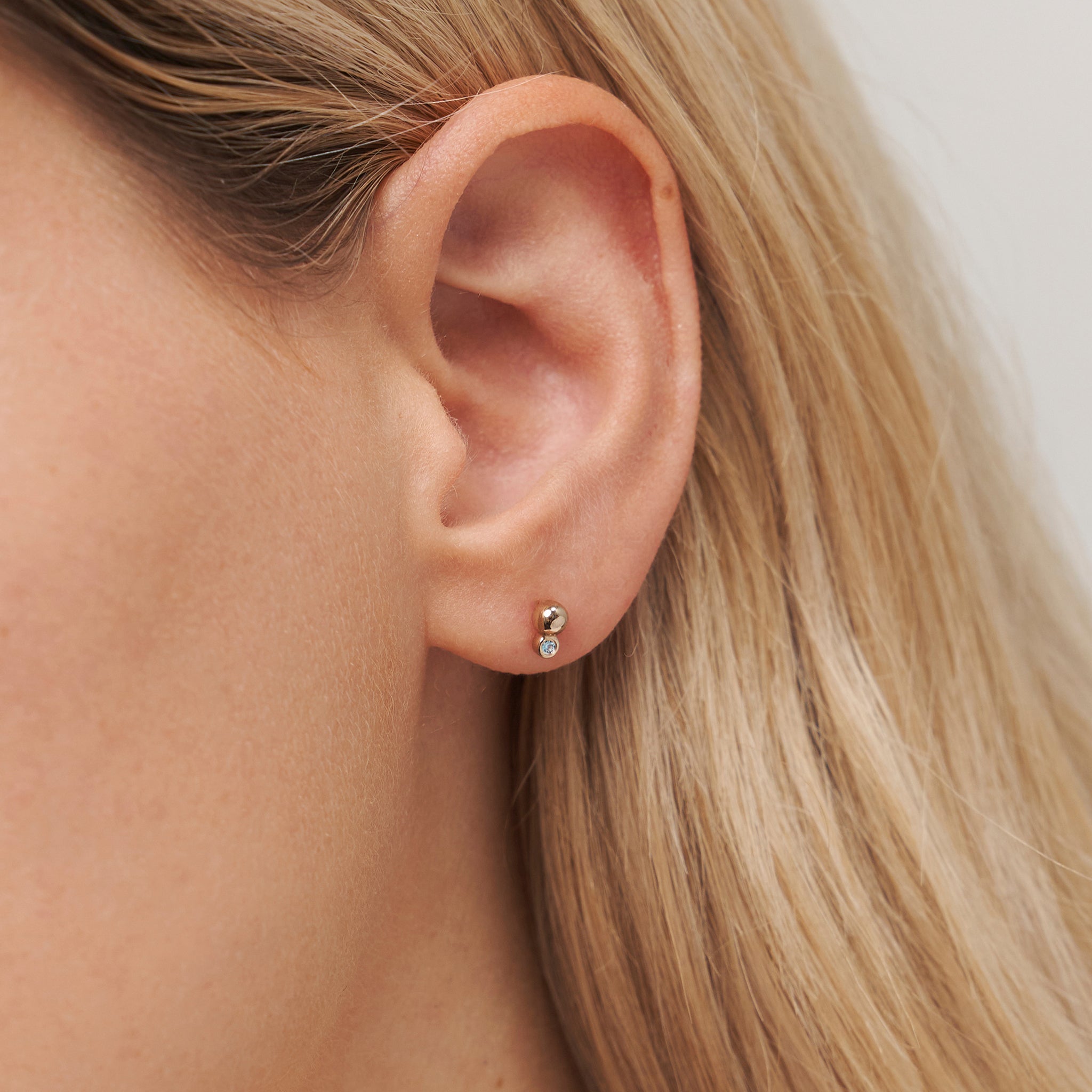 Aquamarine Two Dots Stud Earrings | 14k Gold