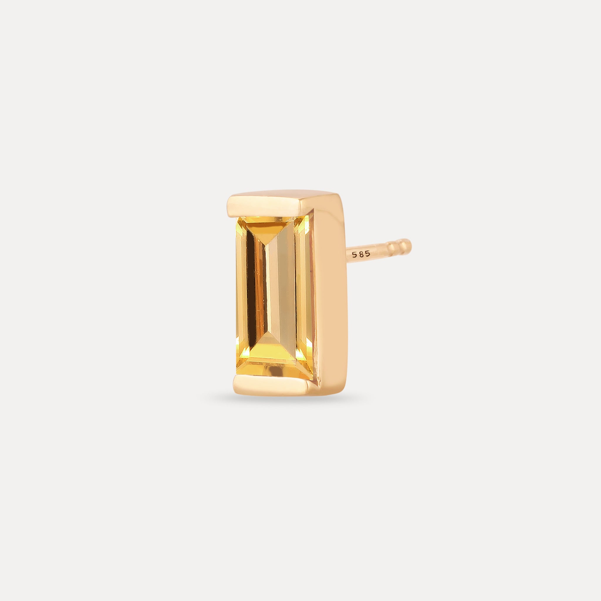 Citrine Balance Baguette Stud Earring - Single | 14K Gold