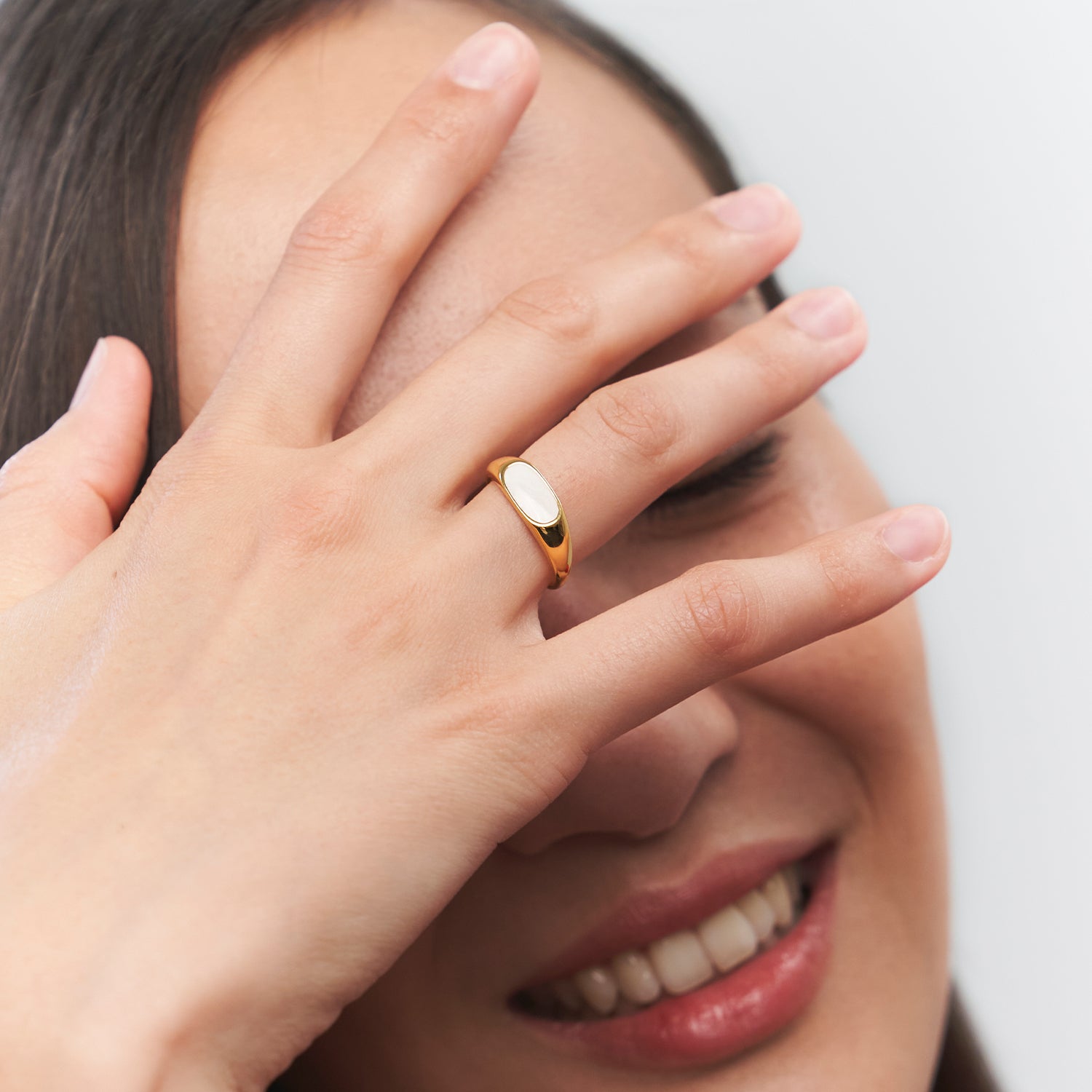 Pearl White Enamel Bombé Bold Ring