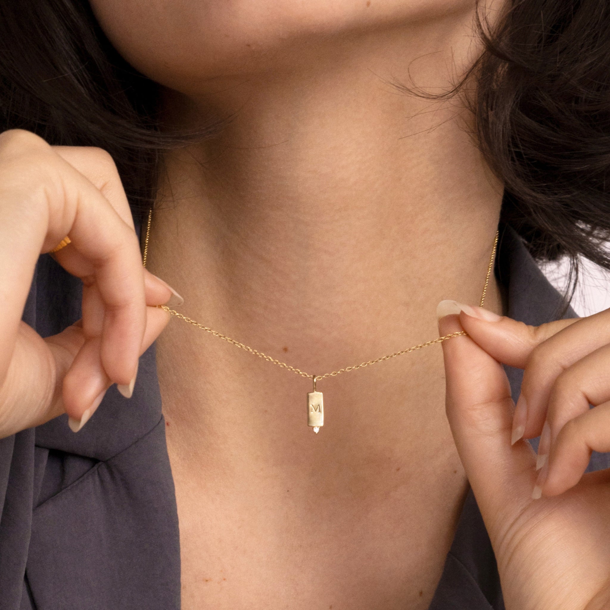 Sapphire Engravable Brick Tag Pendant | 14k Gold