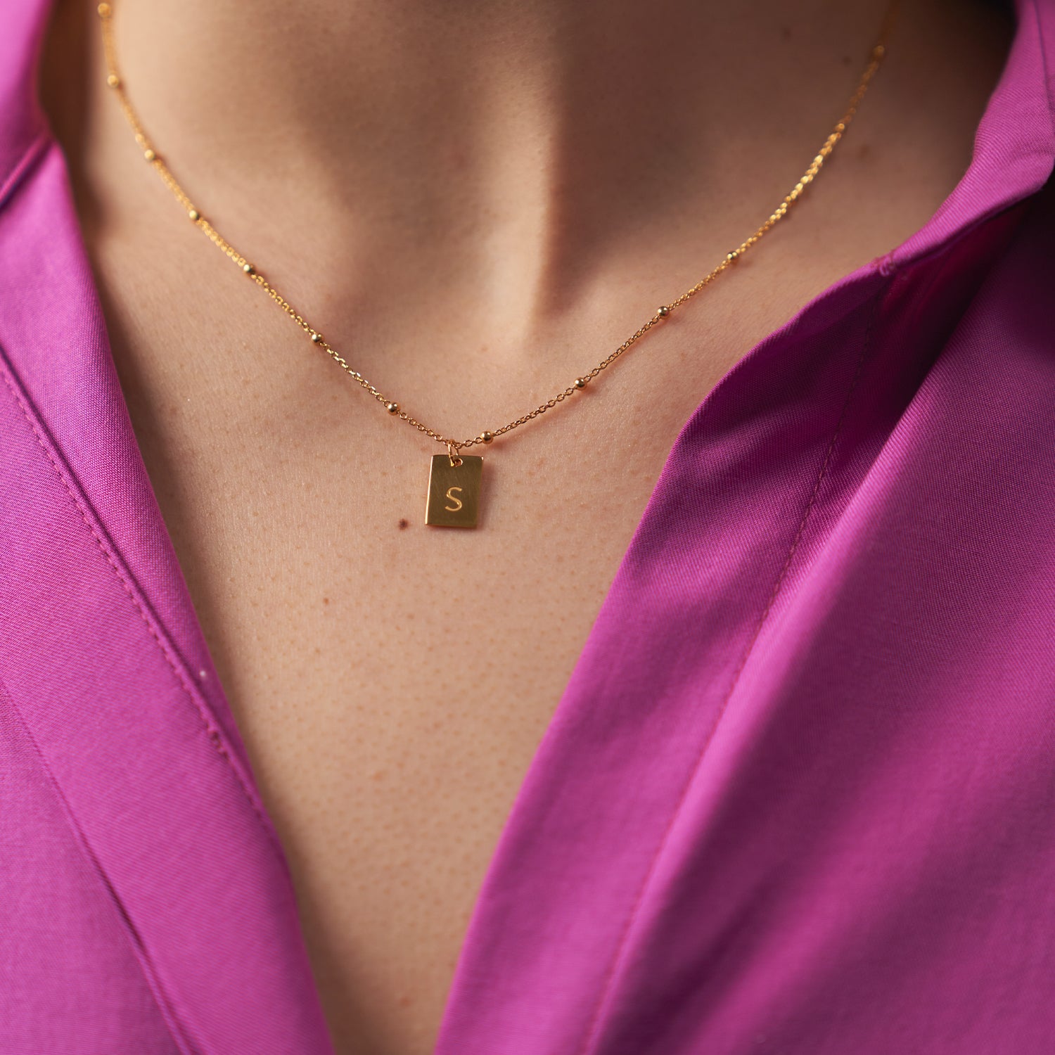 Edge Tag Necklace | 14k Gold