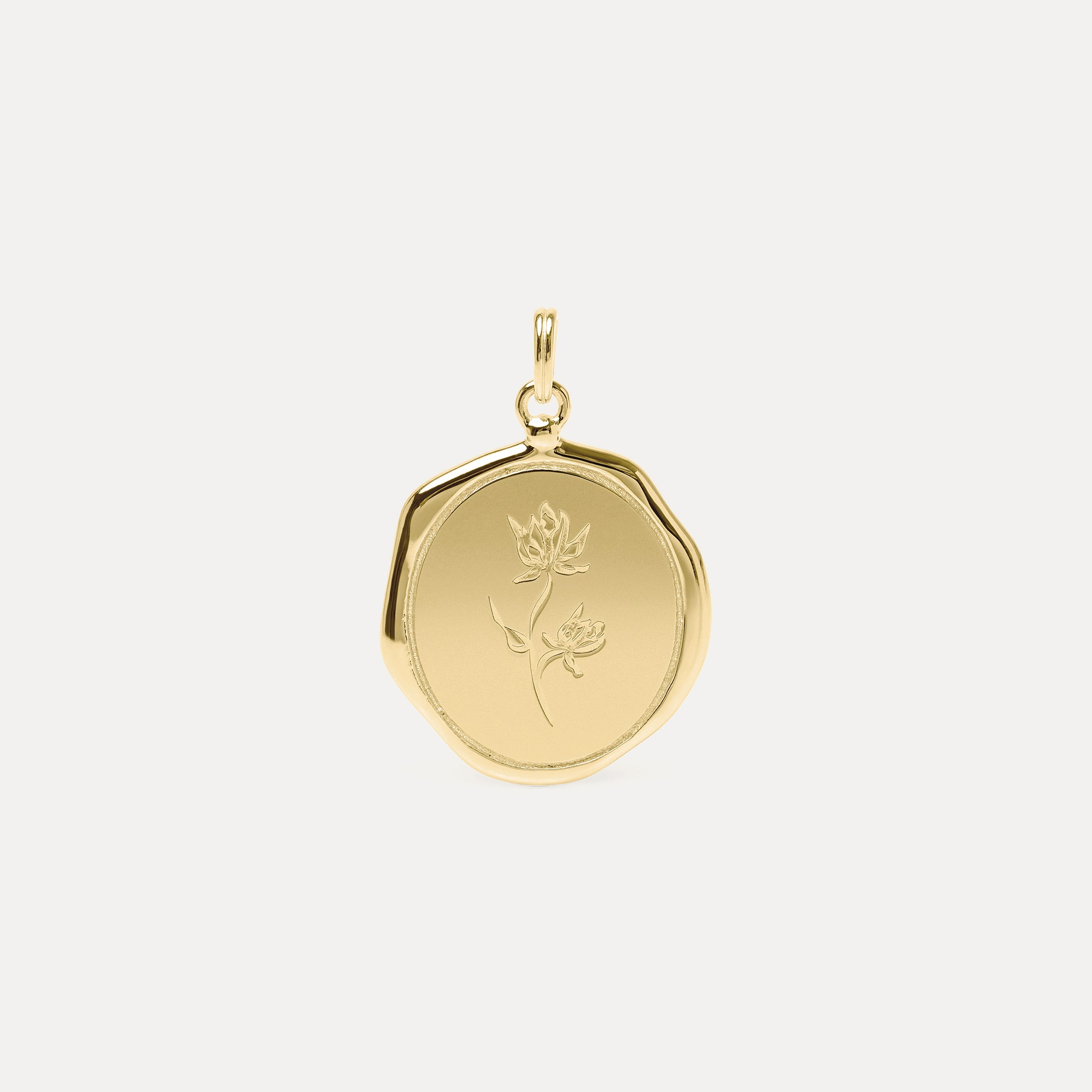 Floral Large Seal Necklace | 14k Gold
