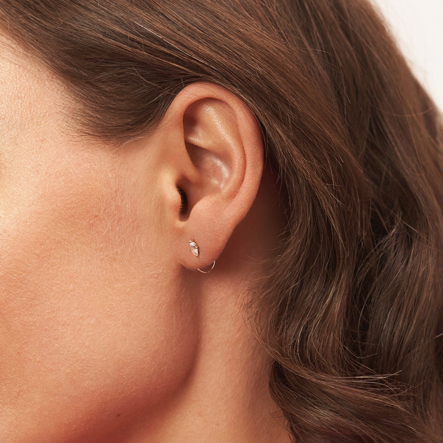 Moonstone Navette Floating Huggie Hoop Earrings - Single | 14k Gold