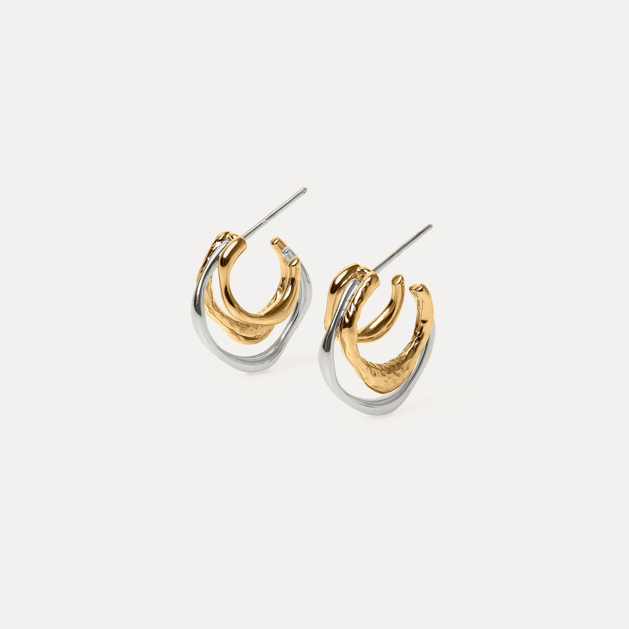 Fluid Triple Hoop Earrings Mixed Gold Vermeil
