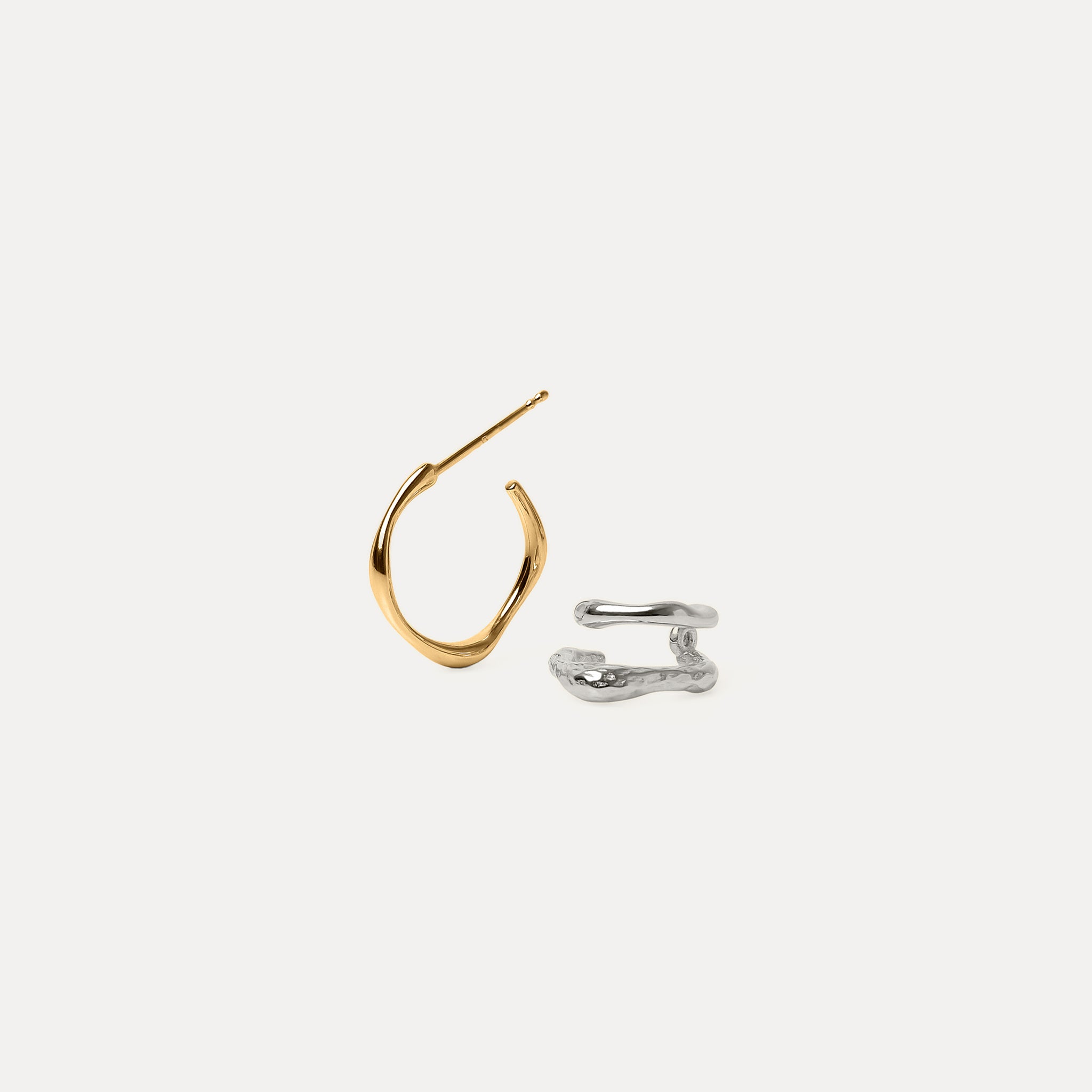 Fluid Triple Hoop Earrings Mixed Silver