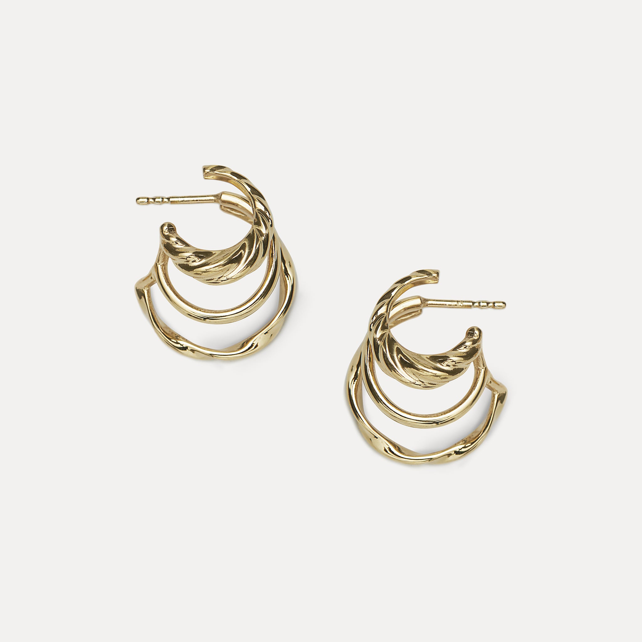 Flux Triple Hoop Earrings | 14k Gold