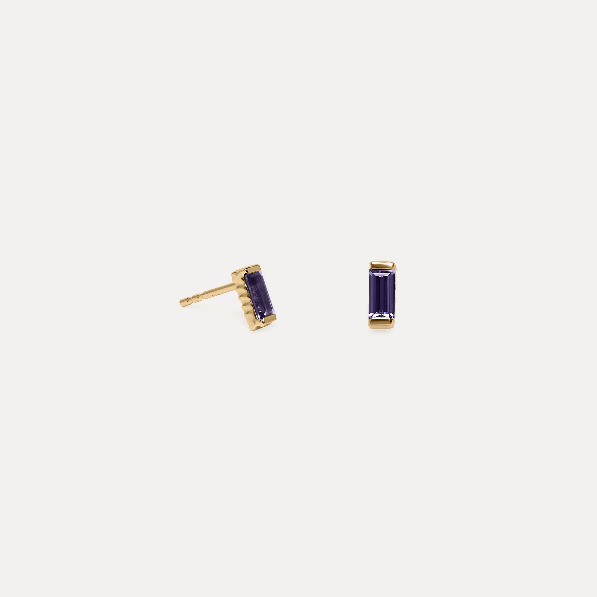 Iolith Baguette Textured Stud Earrings | 14k Gold