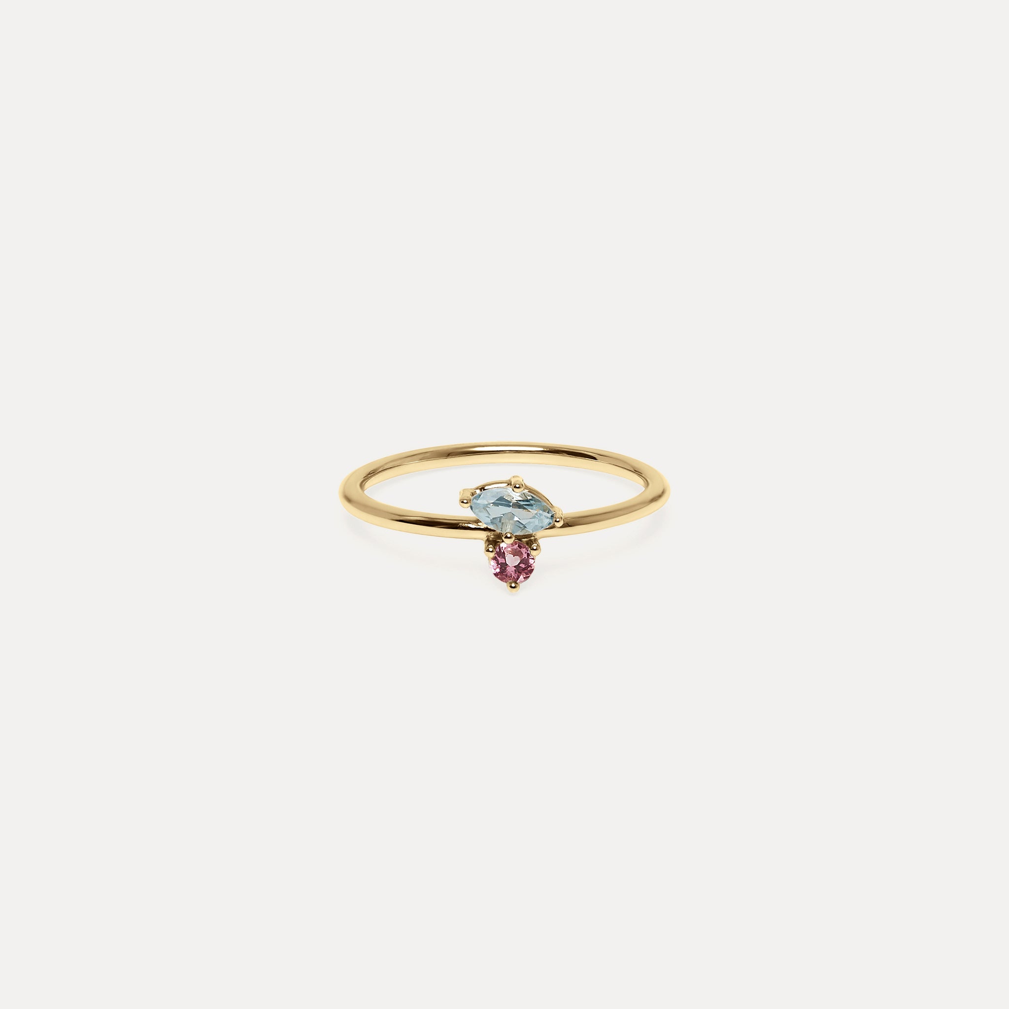 Aquamarine & Pink Tourmaline Joy Solitaire Ring | 14k Gold