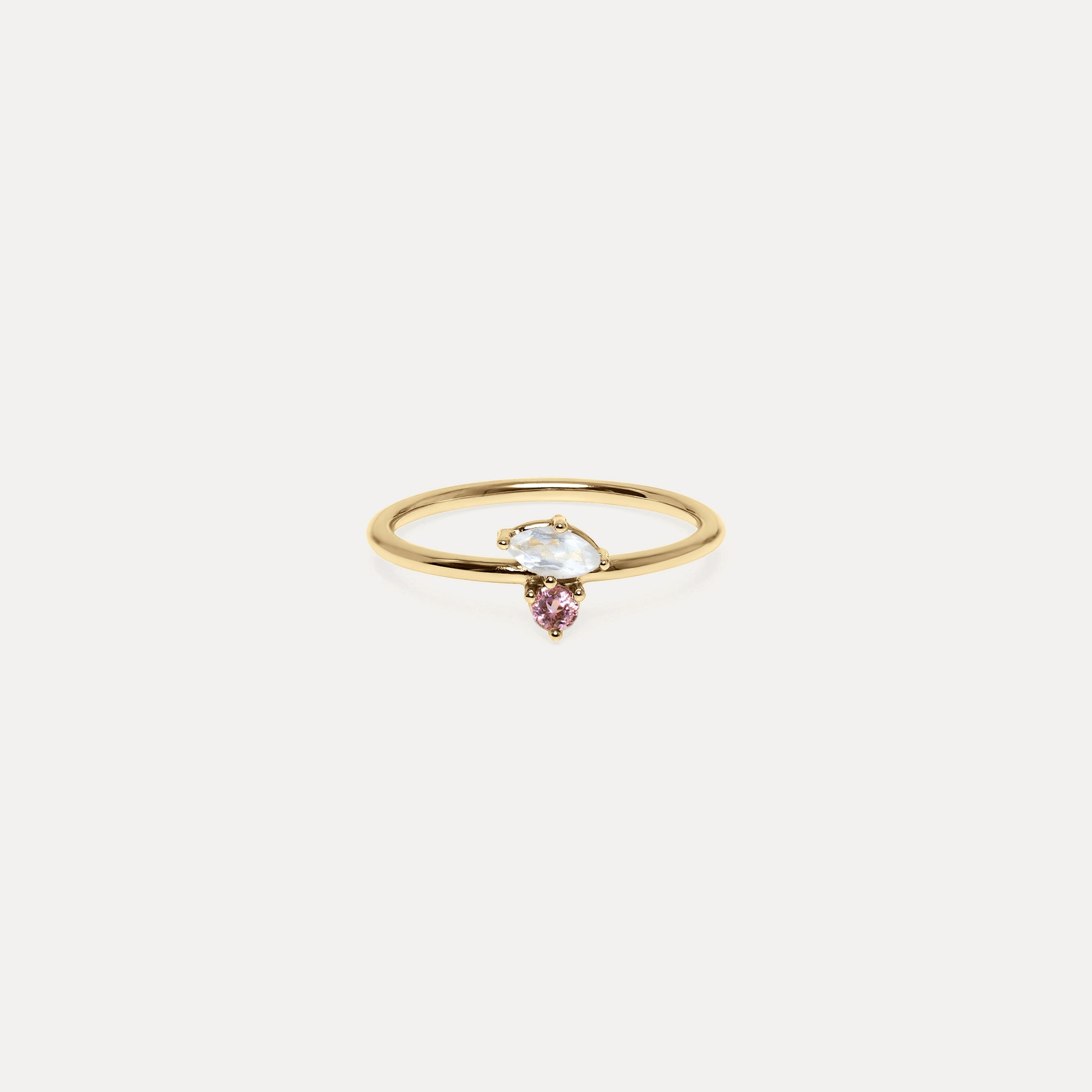 Moonstone & Pink Tourmaline Joy Solitaire Ring | 14k Gold