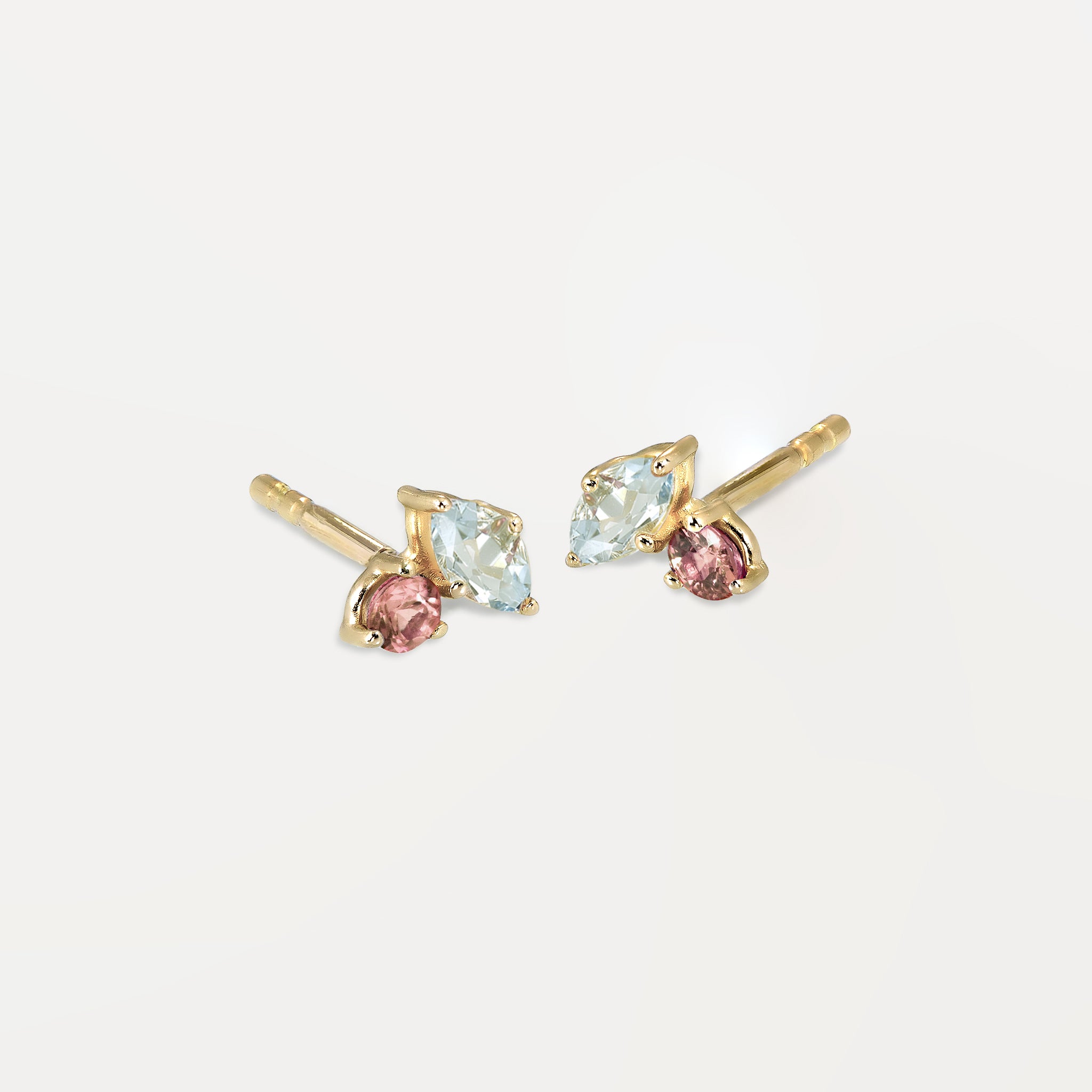 Aquamarine & Pink Tourmaline Joy Stud Earrings | 14k Gold