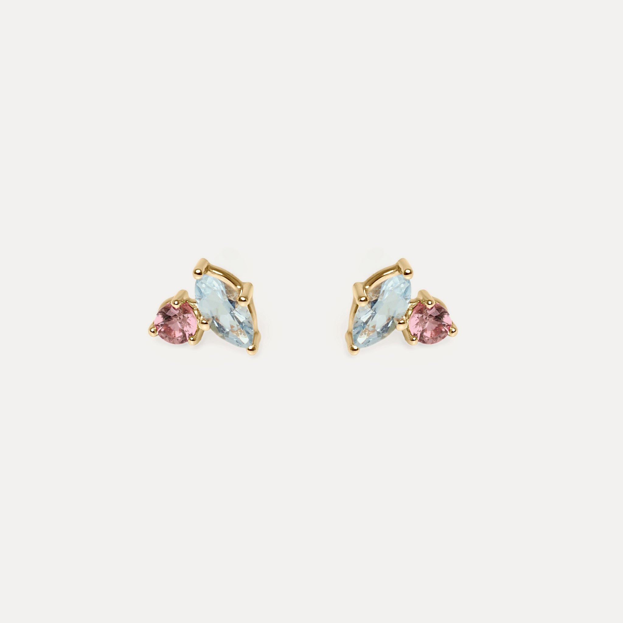 Aquamarine & Pink Tourmaline Joy Stud Earrings | 14k Gold