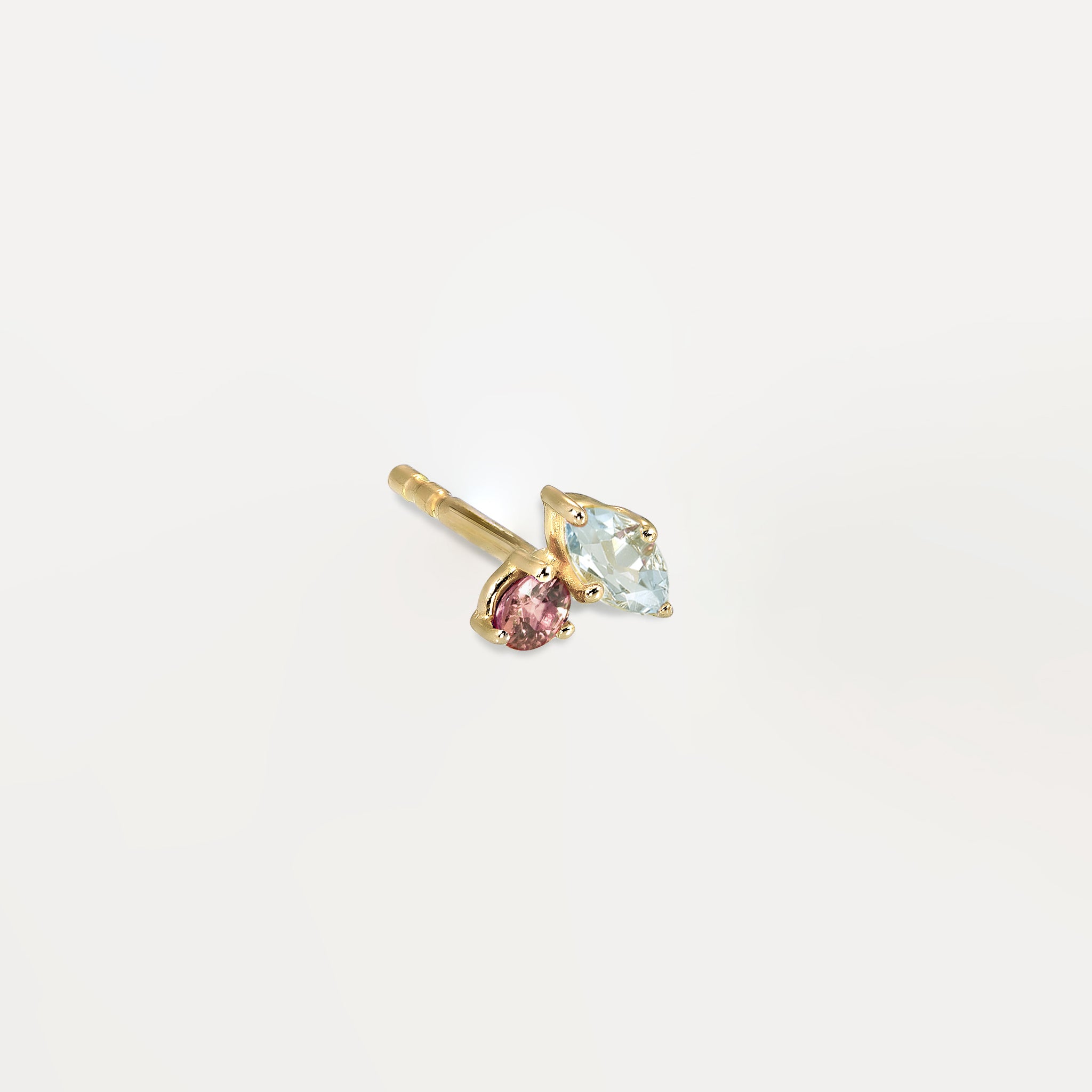 Aquamarine & Pink Tourmaline Joy Stud Earrings - Single | 14k Gold