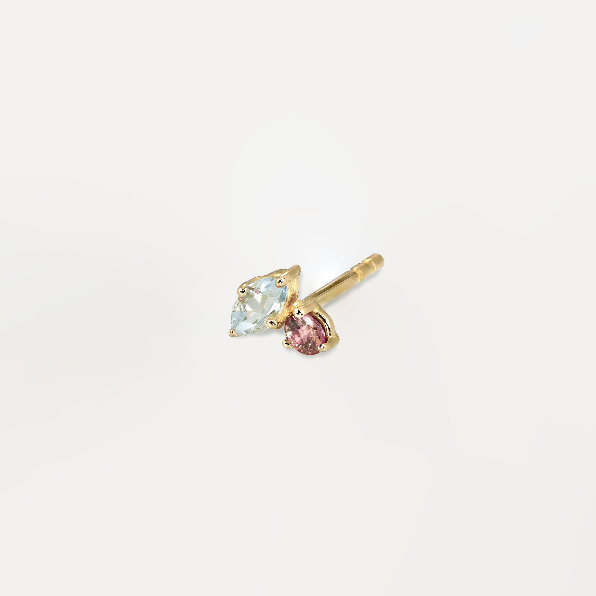 Aquamarine & Pink Tourmaline Joy Stud Earrings - Single | 14k Gold