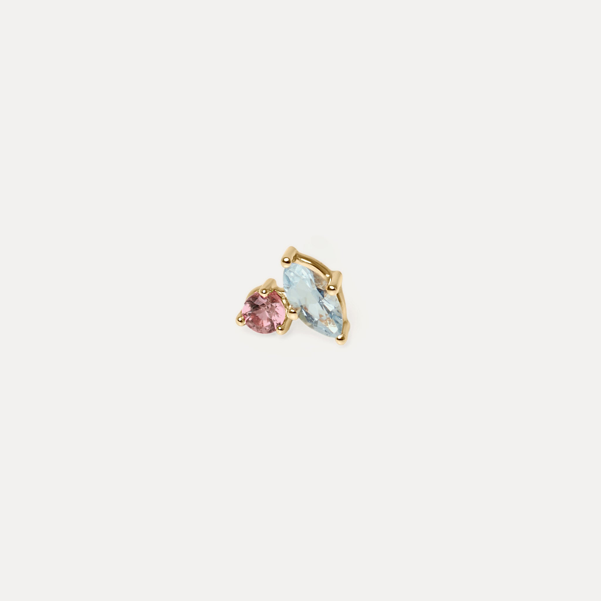 Aquamarine & Pink Tourmaline Joy Stud Earrings - Single | 14k Gold