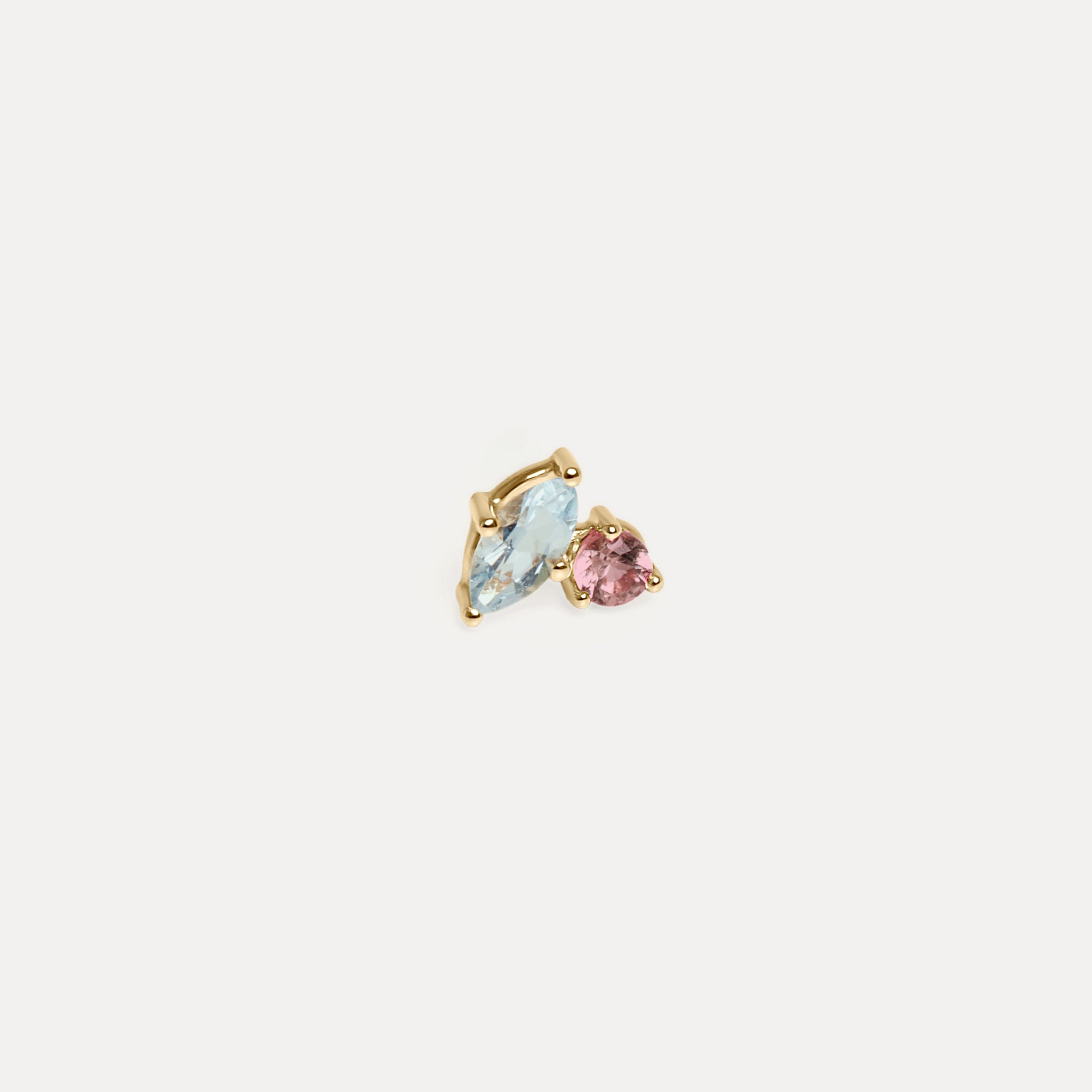 Aquamarine & Pink Tourmaline Joy Stud Earrings  - Single | 14k Gold