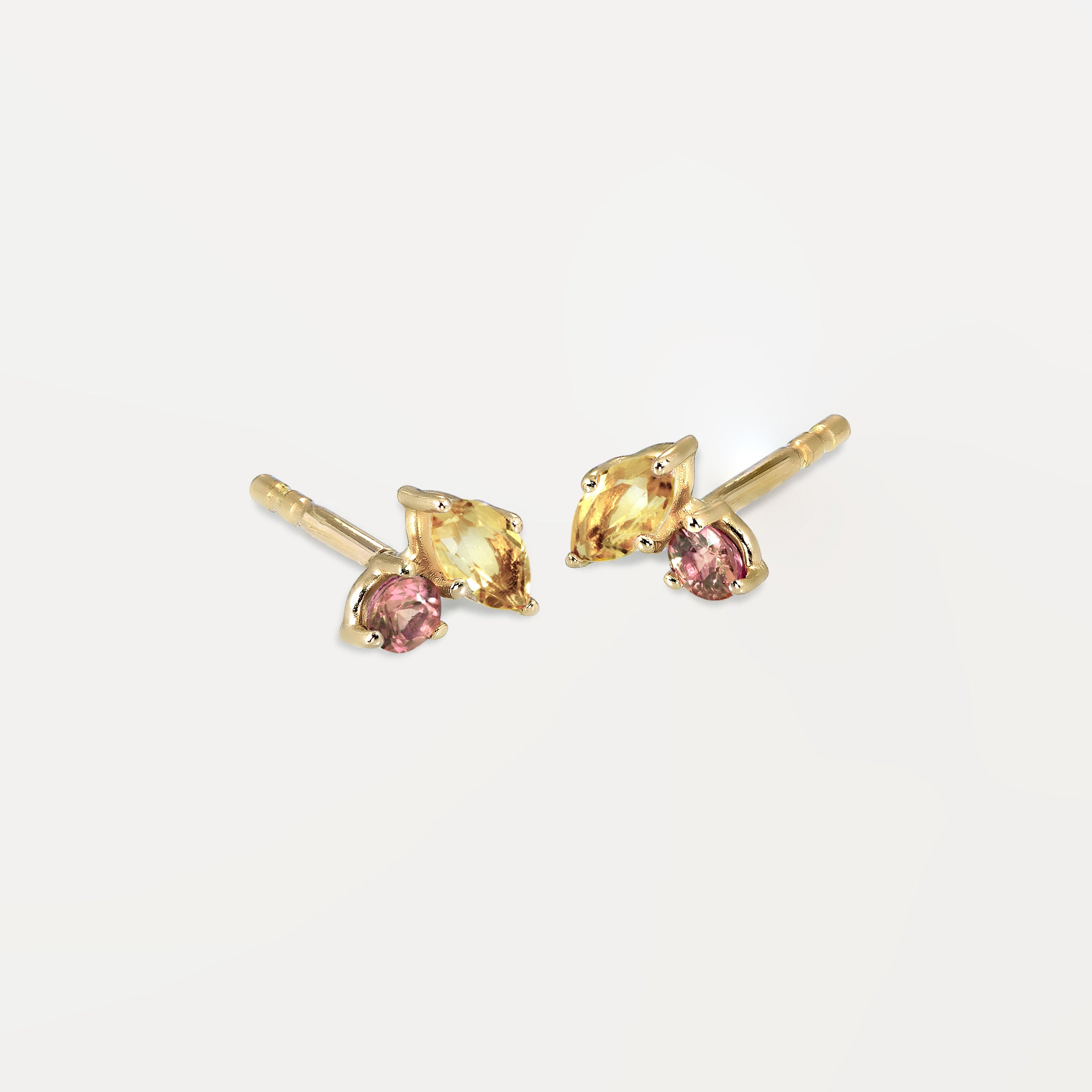 Citrine & Pink Tourmaline Joy Stud Earrings | 14k Gold