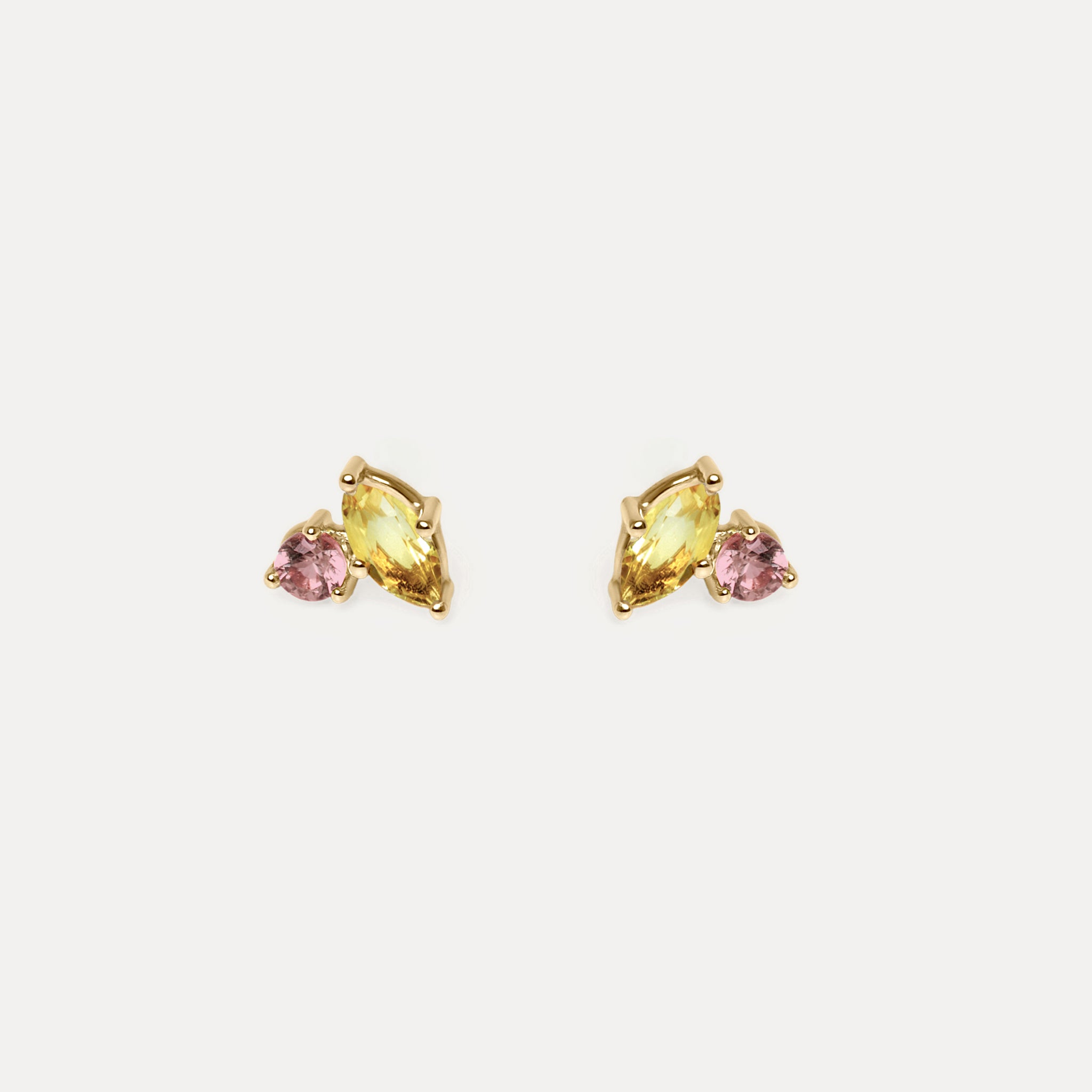 Citrine & Pink Tourmaline Joy Stud Earrings | 14k Gold