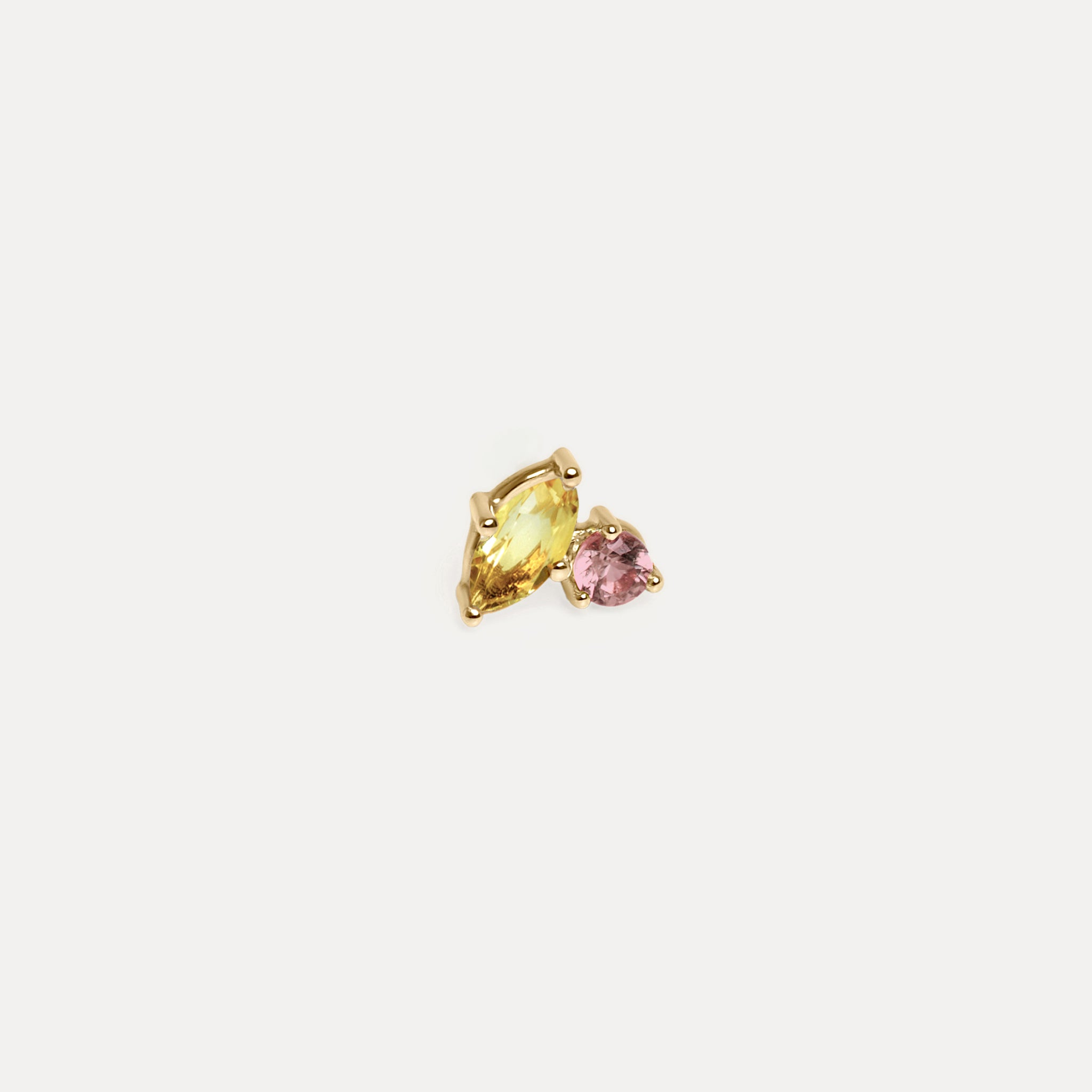 Citrine & Pink Tourmaline Joy Stud Earrings - Single | 14k Gold