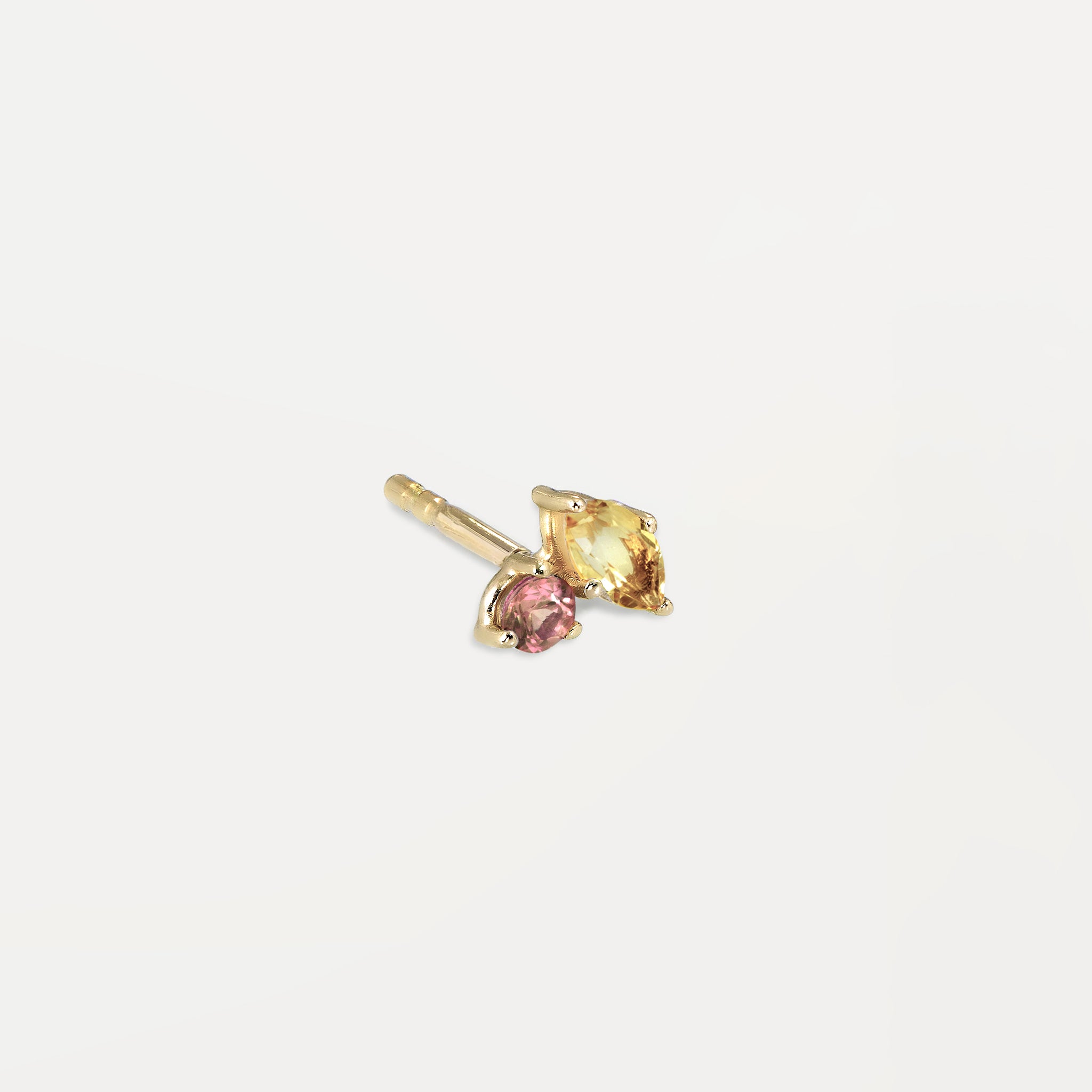 Citrine & Pink Tourmaline Joy Stud Earrings - Single | 14k Gold