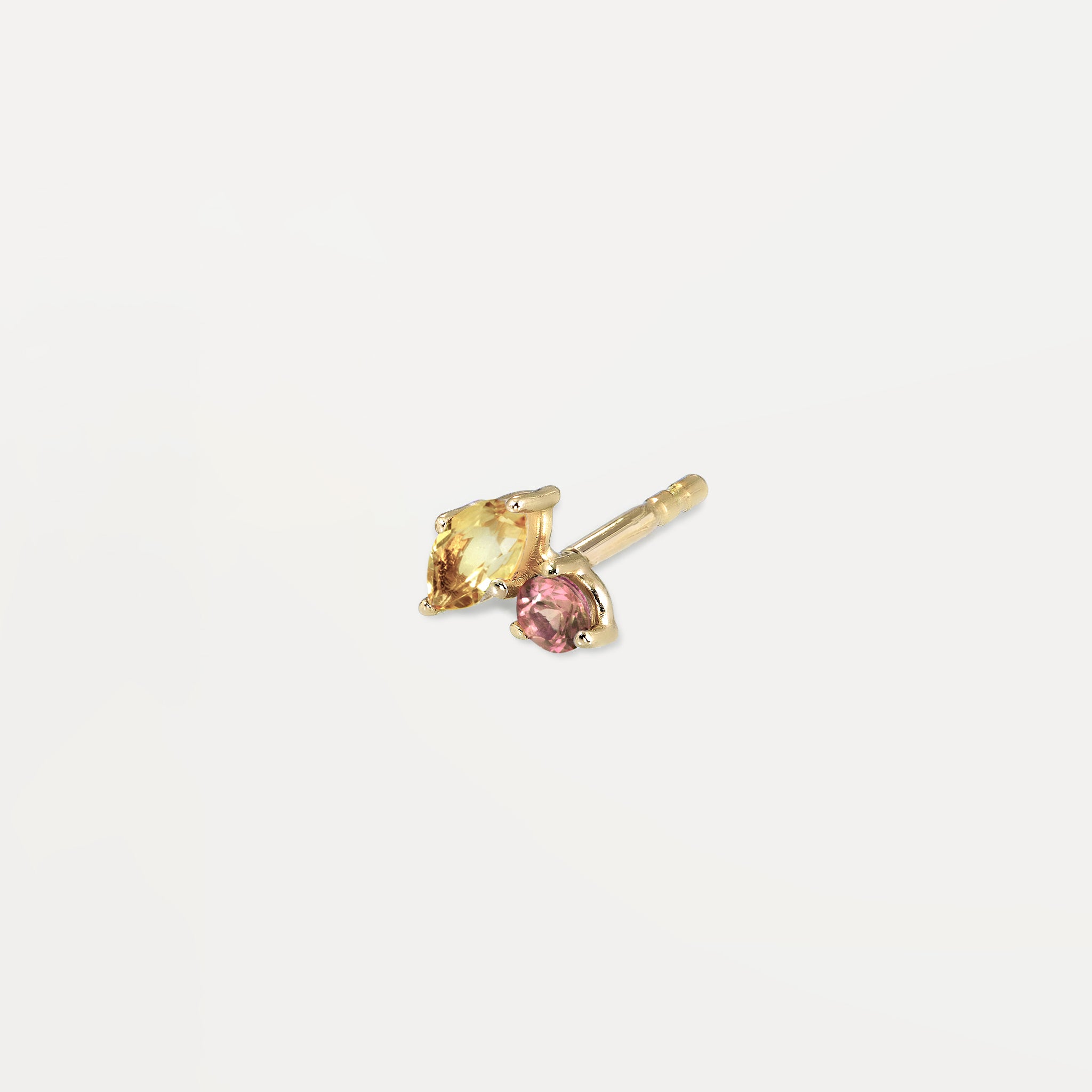 Citrine & Pink Tourmaline Joy Stud Earrings - Single | 14k Gold