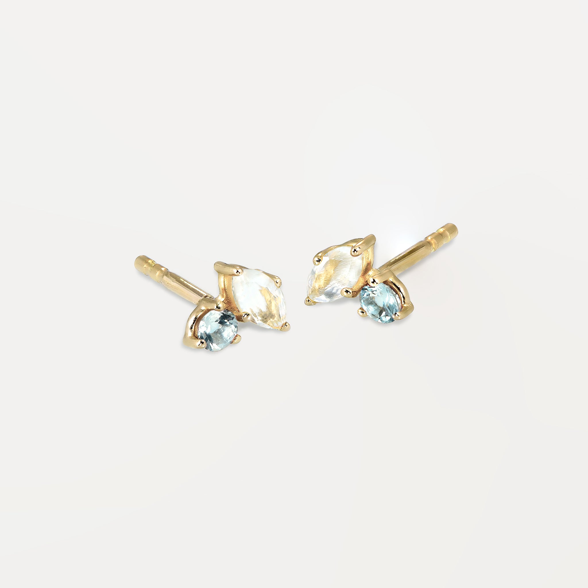 Moonstone & Aquamarine Joy Stud Earrings | 14k Gold