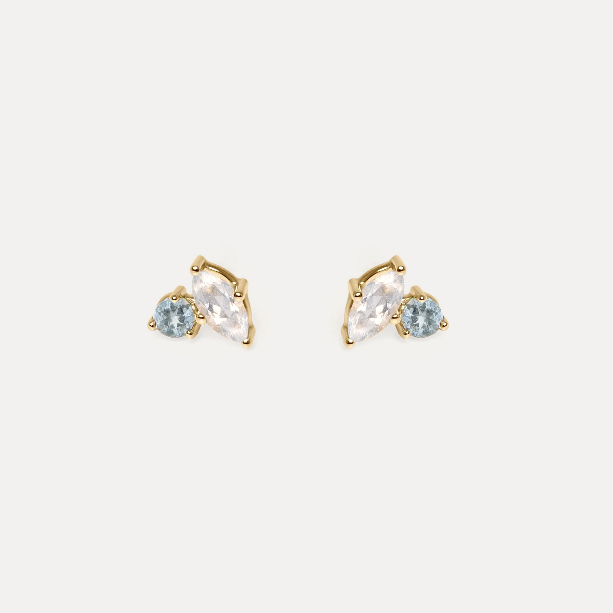 Moonstone & Aquamarine Joy Stud Earrings | 14k Gold