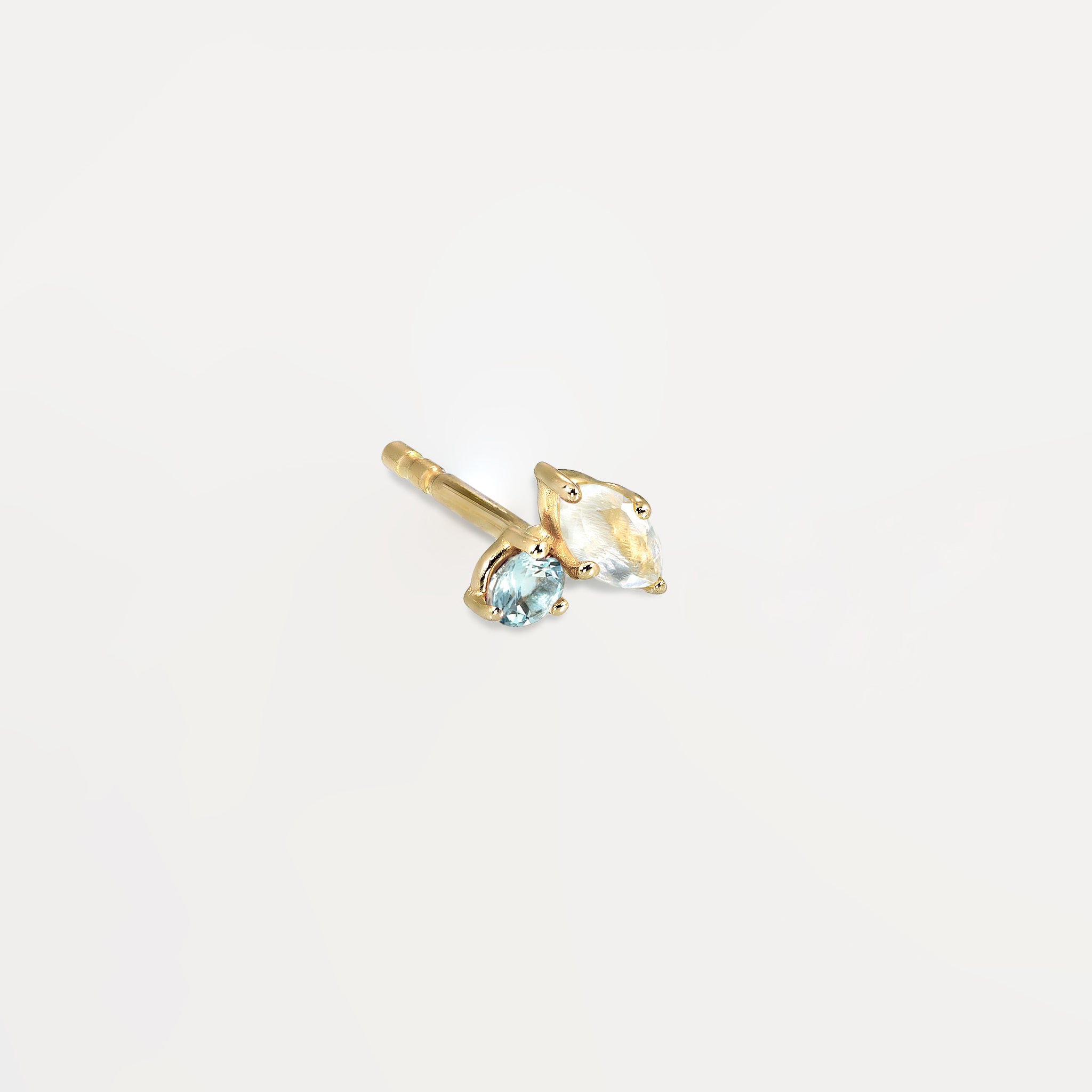 Moonstone & Aquamarine Joy Stud Earrings - Single | 14k Gold