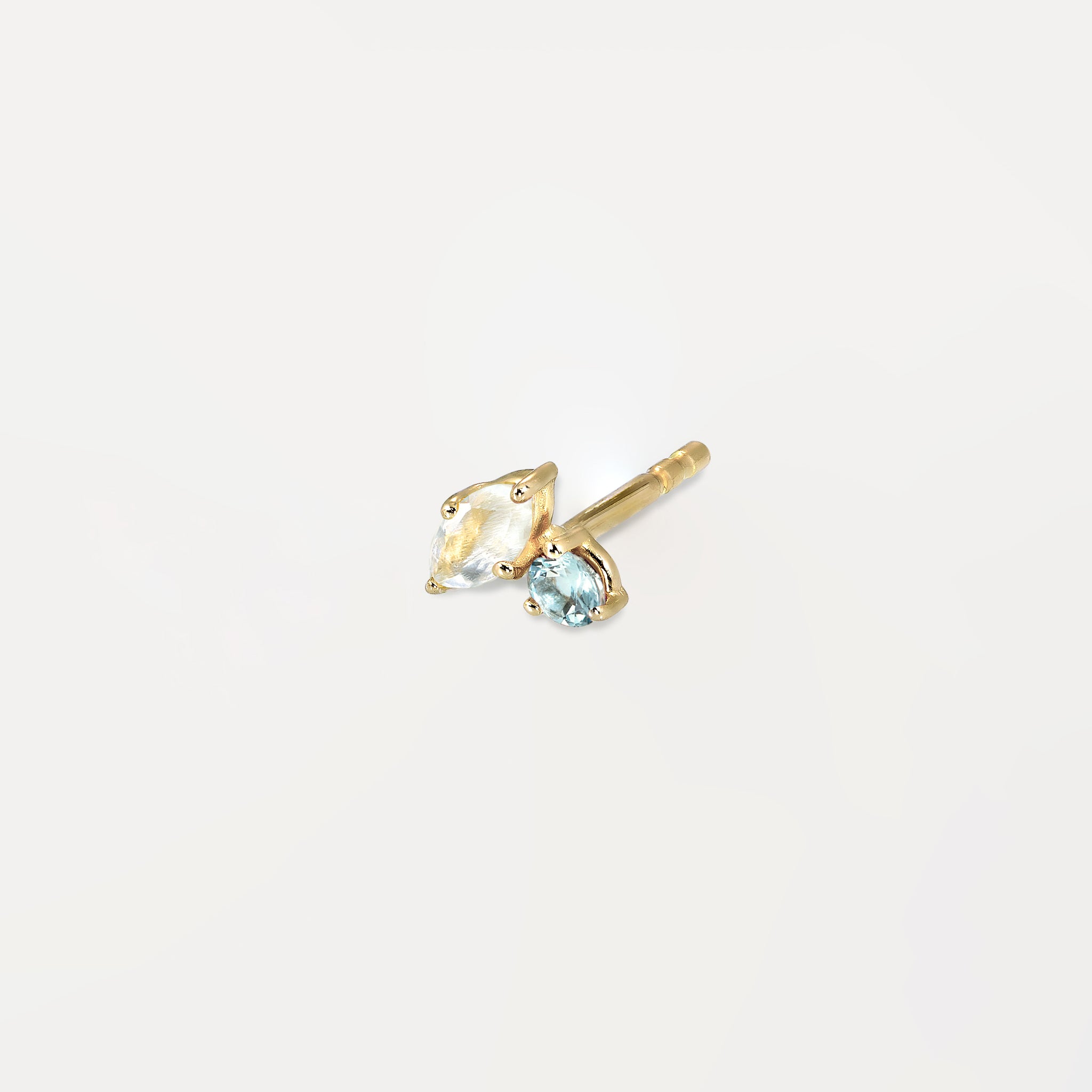 Moonstone & Aquamarine Joy Stud Earrings - Single | 14k Gold