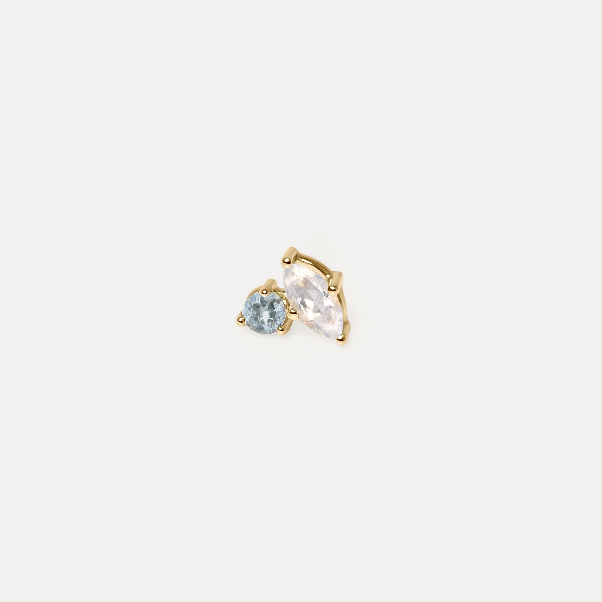 Moonstone & Aquamarine Joy Stud Earrings  - Single | 14k Gold