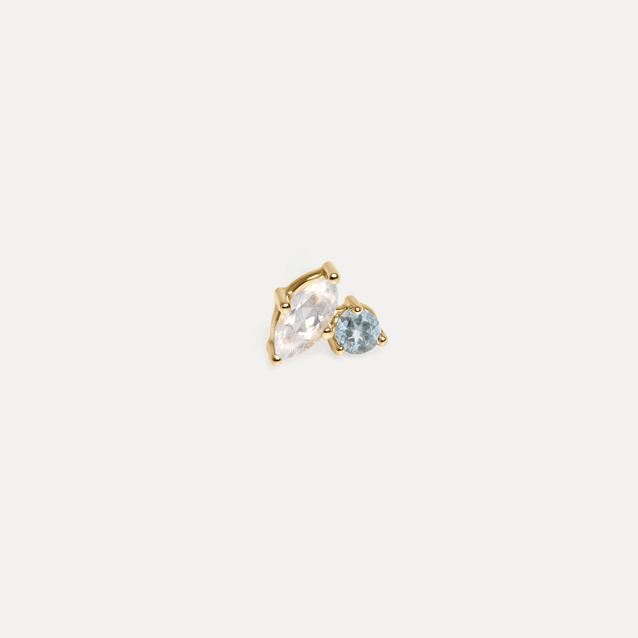 Moonstone & Aquamarine Joy Stud Earrings - Single | 14k Gold