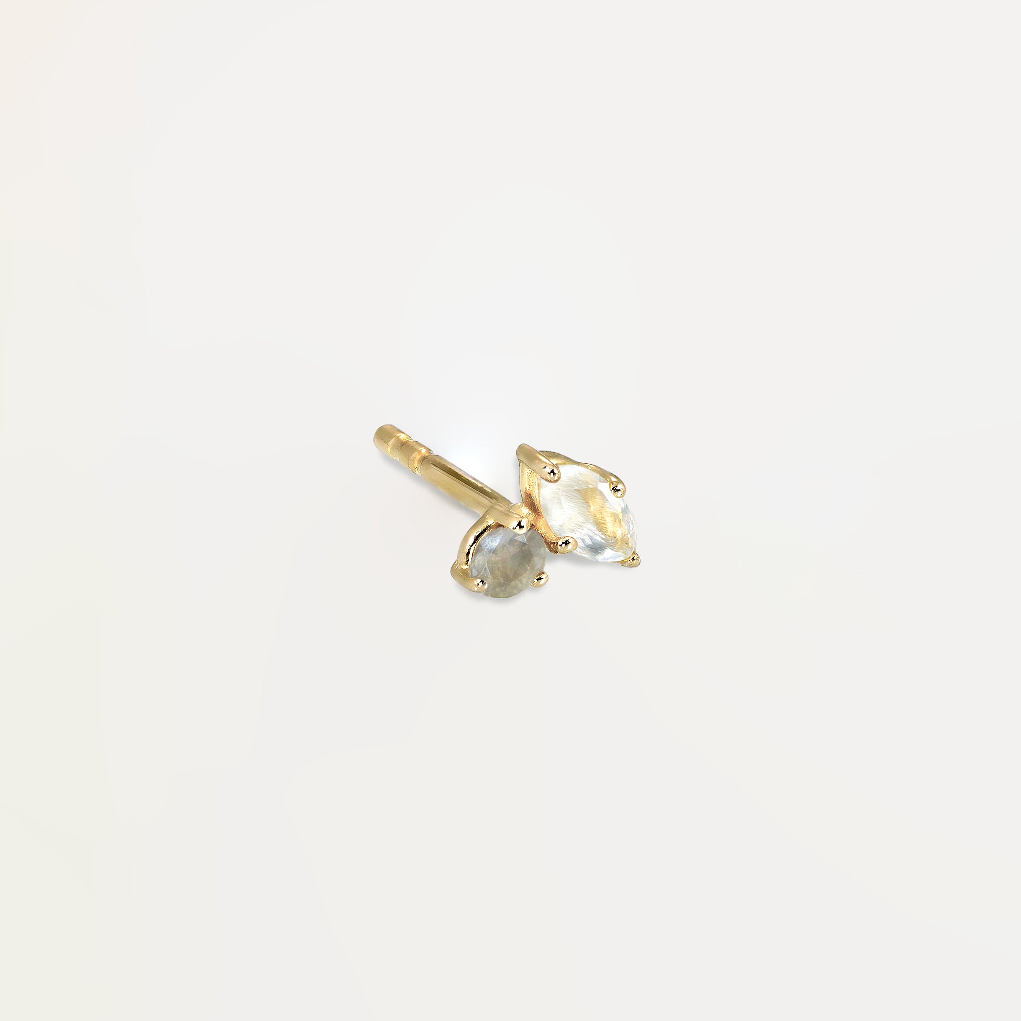 Moonstone & Gray Moonstone Joy Stud Earrings - Single | 14k Gold