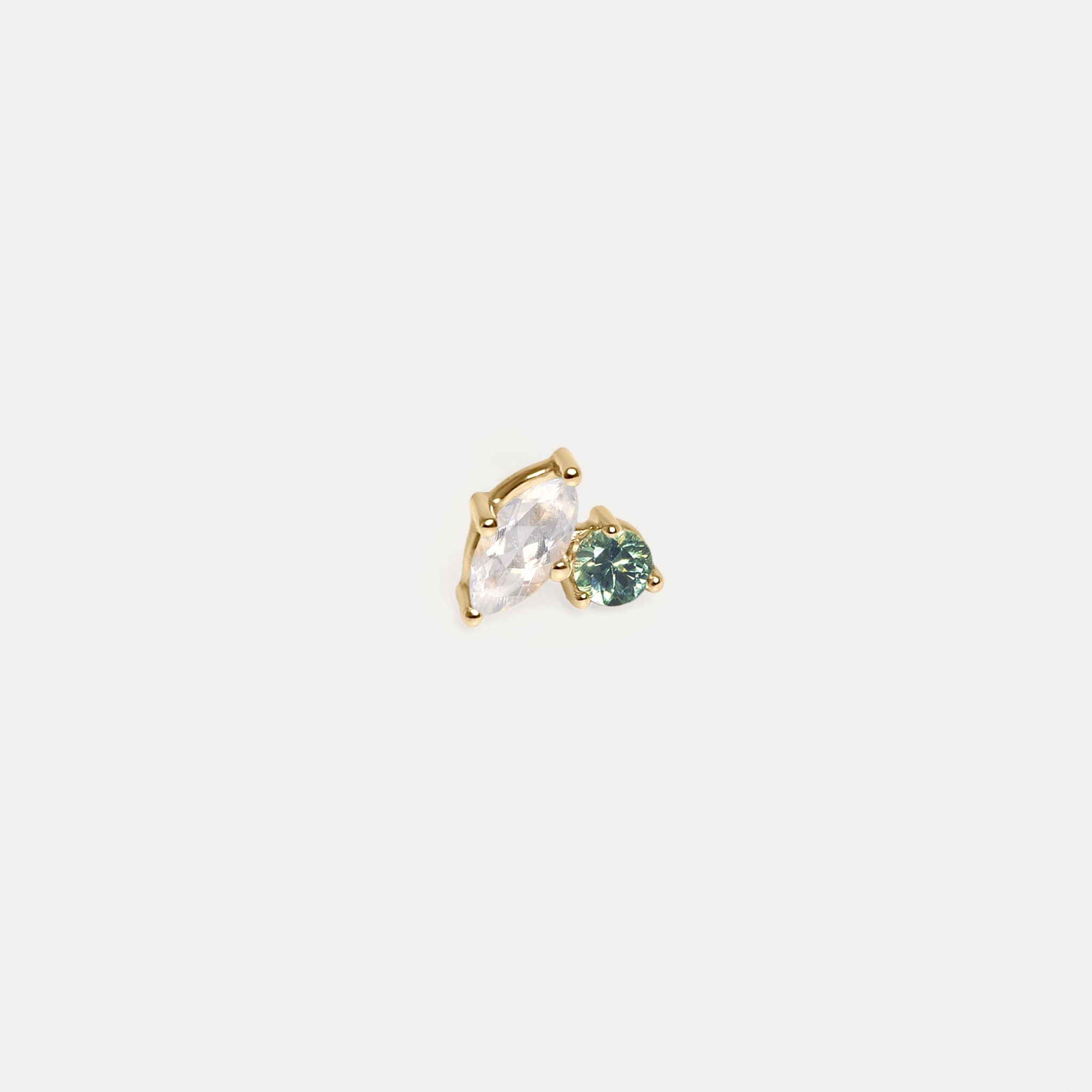 Moonstone & Green Sapphire Joy Stud Earrings - Single | 14k Gold