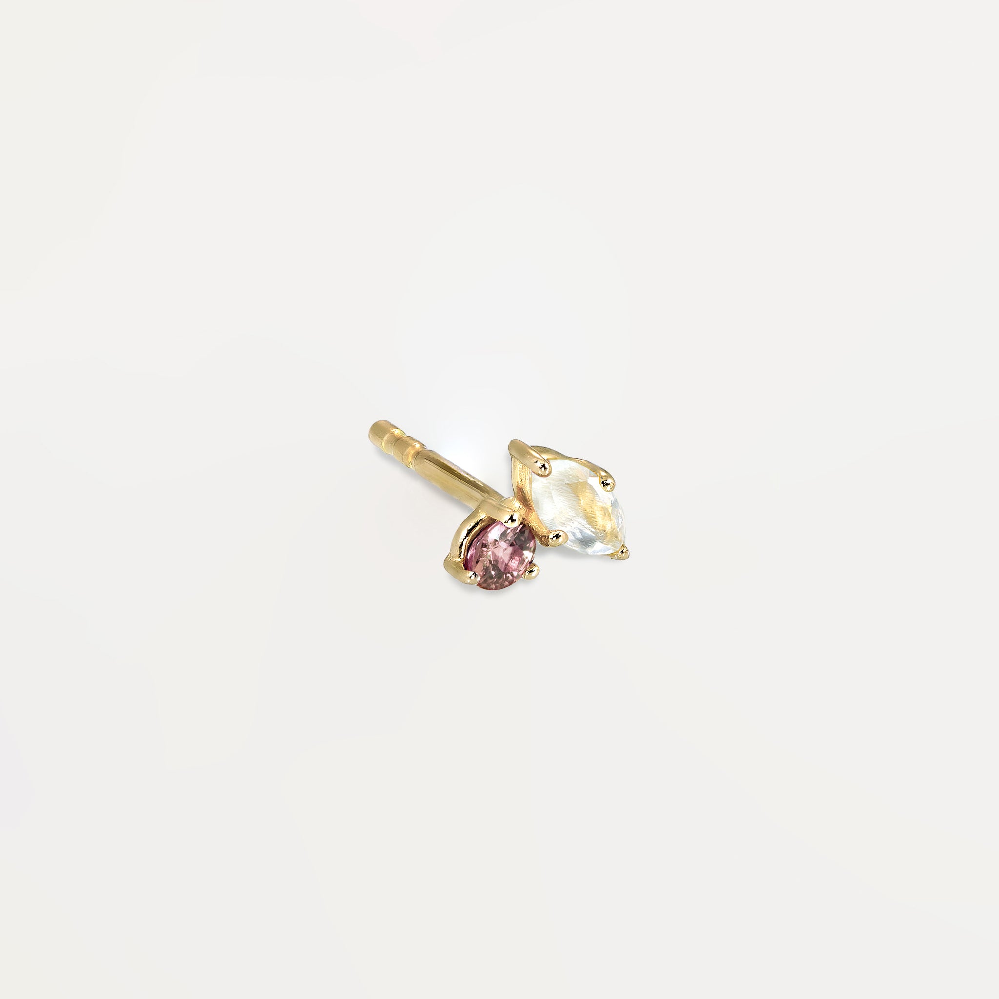 Moonstone & Pink Tourmaline Joy Stud Earrings - Single | 14k Gold