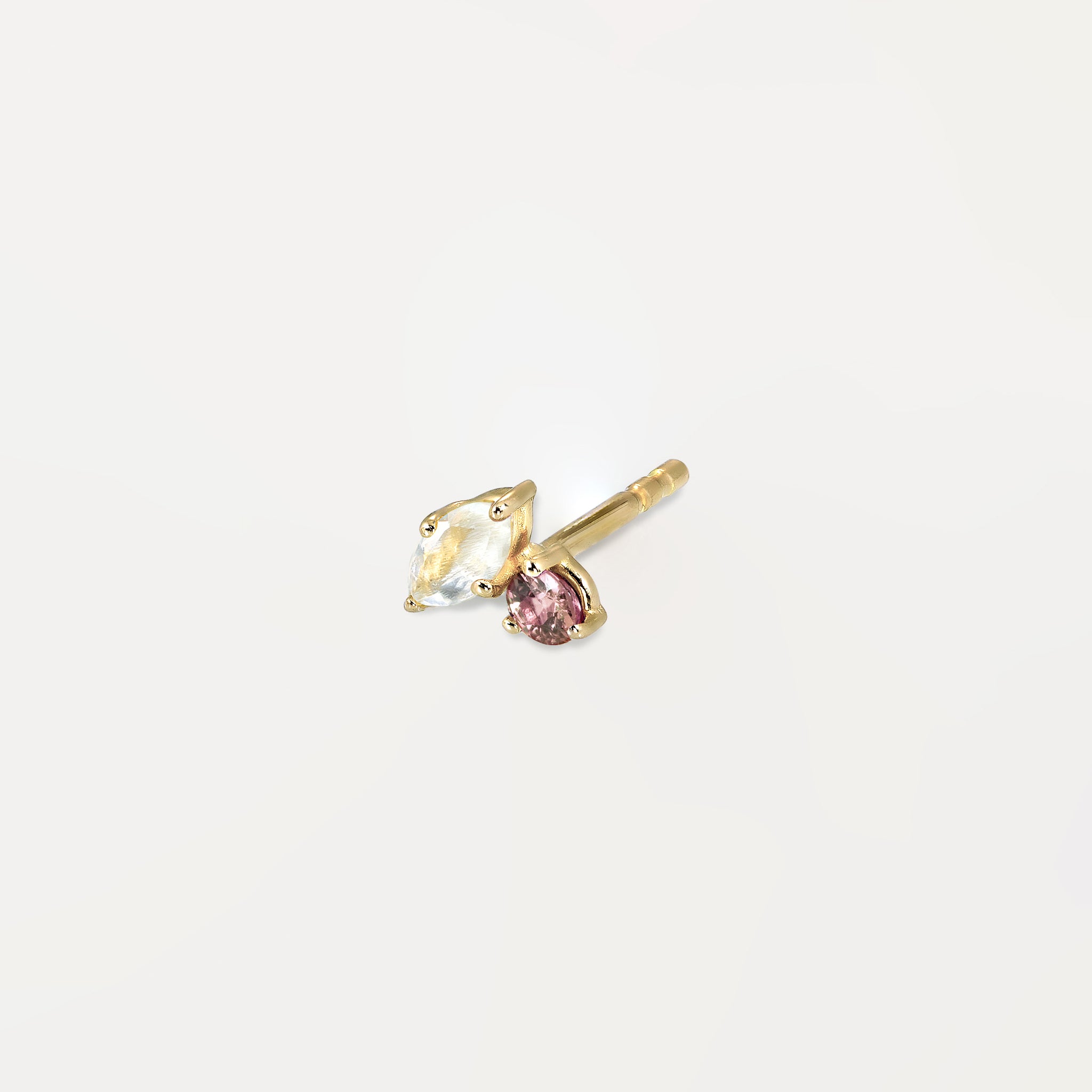 Moonstone & Pink Tourmaline Joy Stud Earrings - Single | 14k Gold
