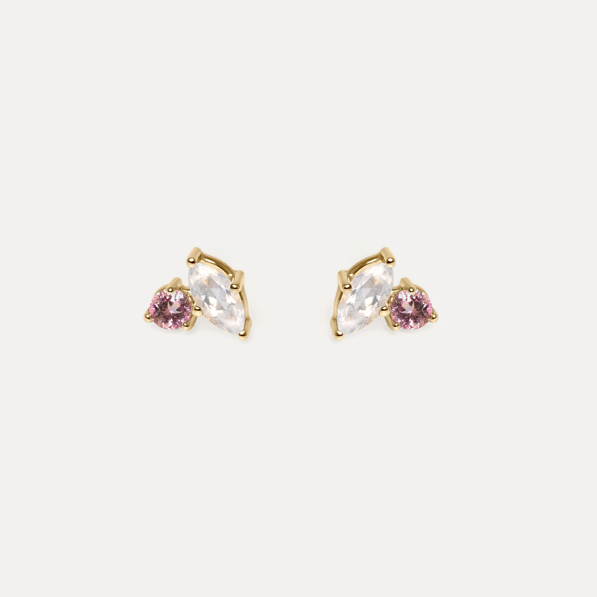 Moonstone & Pink Tourmaline Joy Stud Earrings | 14k Gold